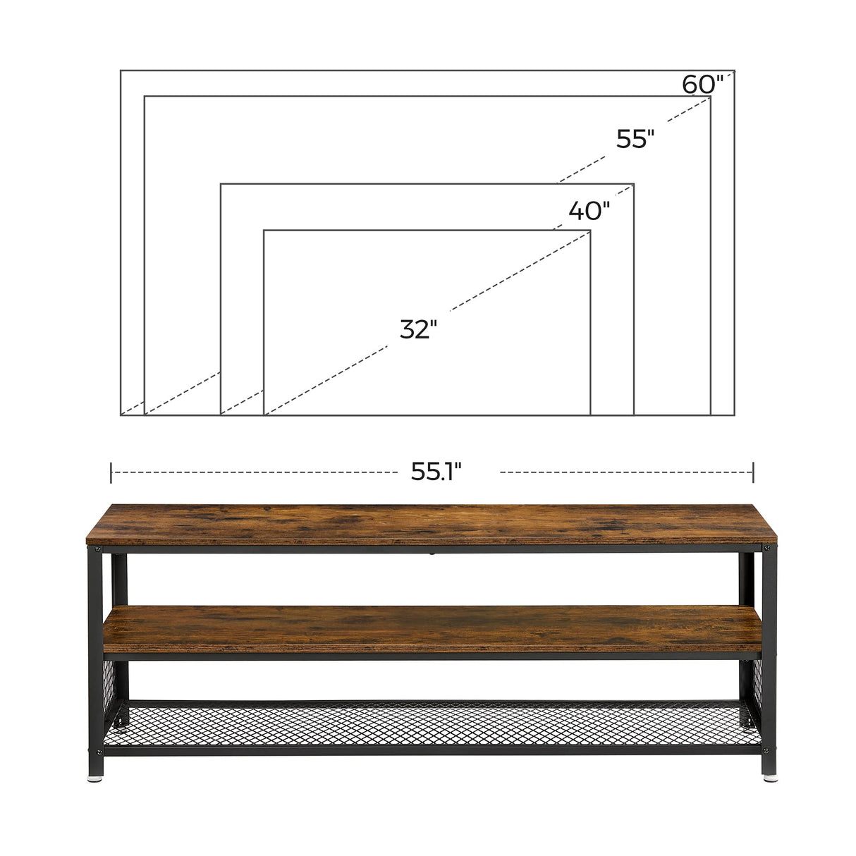 VASAGLE TV Stand, Bench, Console for up to 60 Inch Televisions, Coffee Table, Rustic Brown ULTV50BX VASAGLE