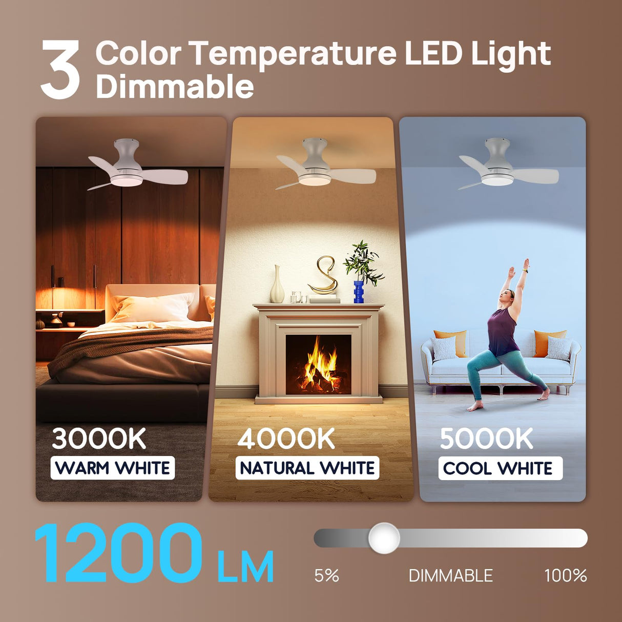 Consciot Ceiling Fan, 30 Inch Ceiling Fan With Lights Remote Control, White Low Profile Modern Ceiling Fan, Flush Mount, Reversible Quiet DC Motor, 6 Speed, Dimmable, Kitchen Bedroom Patio Damp Rated Consciot