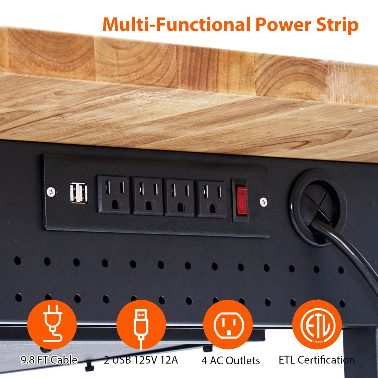 TrailBlaze 60"x22'' Workbench with Drawer Storage, Power Outlet & 4 Lockable Wheels, Heavy Duty Rubber Wood Top Workbench, Adjustable Height Work Table for Home/Garage/Workshop - 2000lbs Load Capacity TrailBlaze