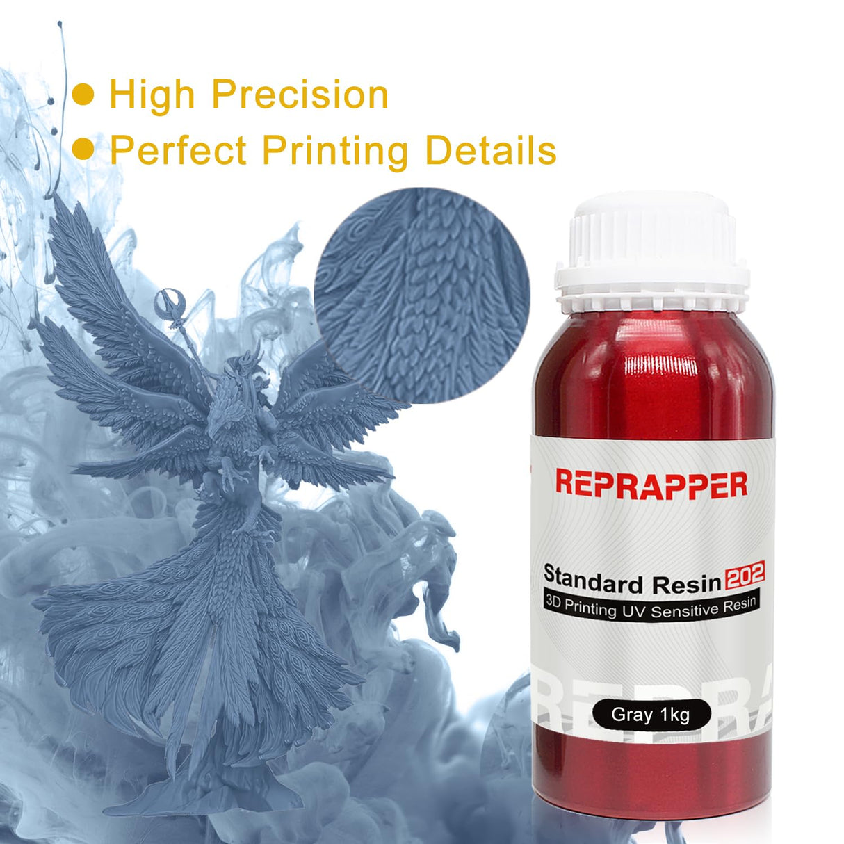 Reprapper ABS-Like 3D Printer Resin, 405nm Fast UV-Curing 3D Printing Resin, Photopolymer Sensitive Gray Resin for LCD Printer, Grey 1000g RepRapper