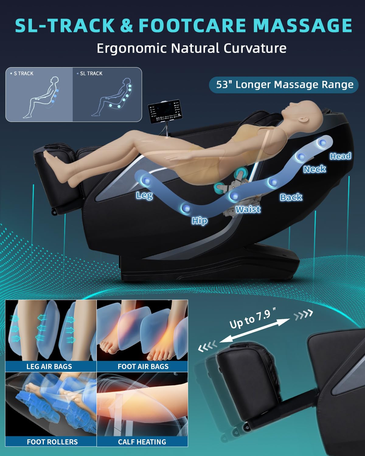RelaxRelife Full Body Zero Gravity Massage Chair with Body Scan 4D Intelligent Shiatsu Strecth Massage, Back/Leg Heated with AI Voice Control Bluetooth Speaker Airbags SL Track Massage Black RelaxRelife