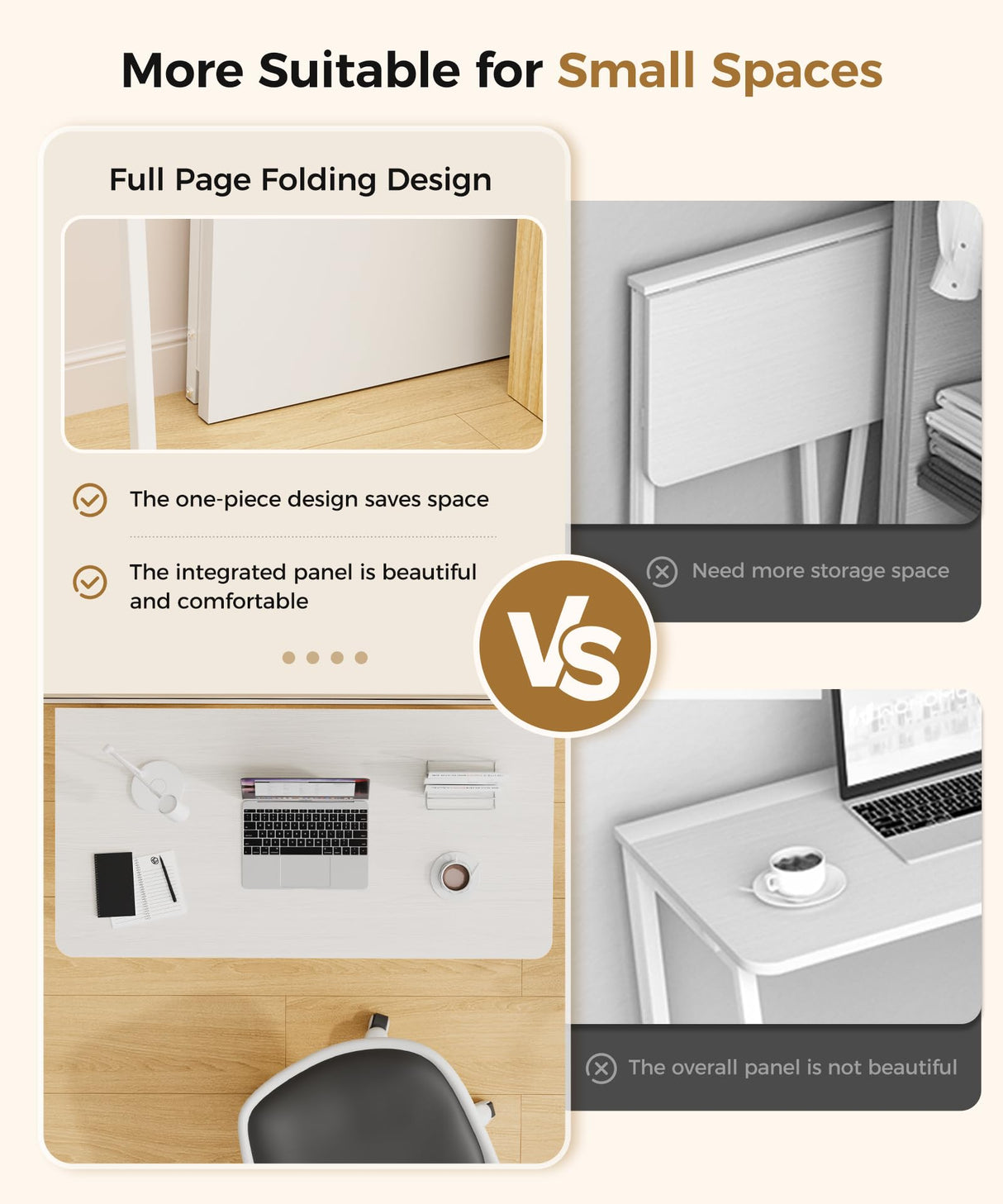 POLWKZU Folding Desk Small Foldable Desk for Small Space, 31.5 Inches Writing Computer Desk in Study, Home Office Foldable Office Desk for Bedroom, White POLWKZU