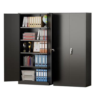 Pataku 71'' Metal Storage Cabinet, Garage Storage Cabinet with 2 Doors and 4 Adjustable Shelves, Steel Lockable Storage Cabinet, Black File Cabinets for Home, Office, Warehouse