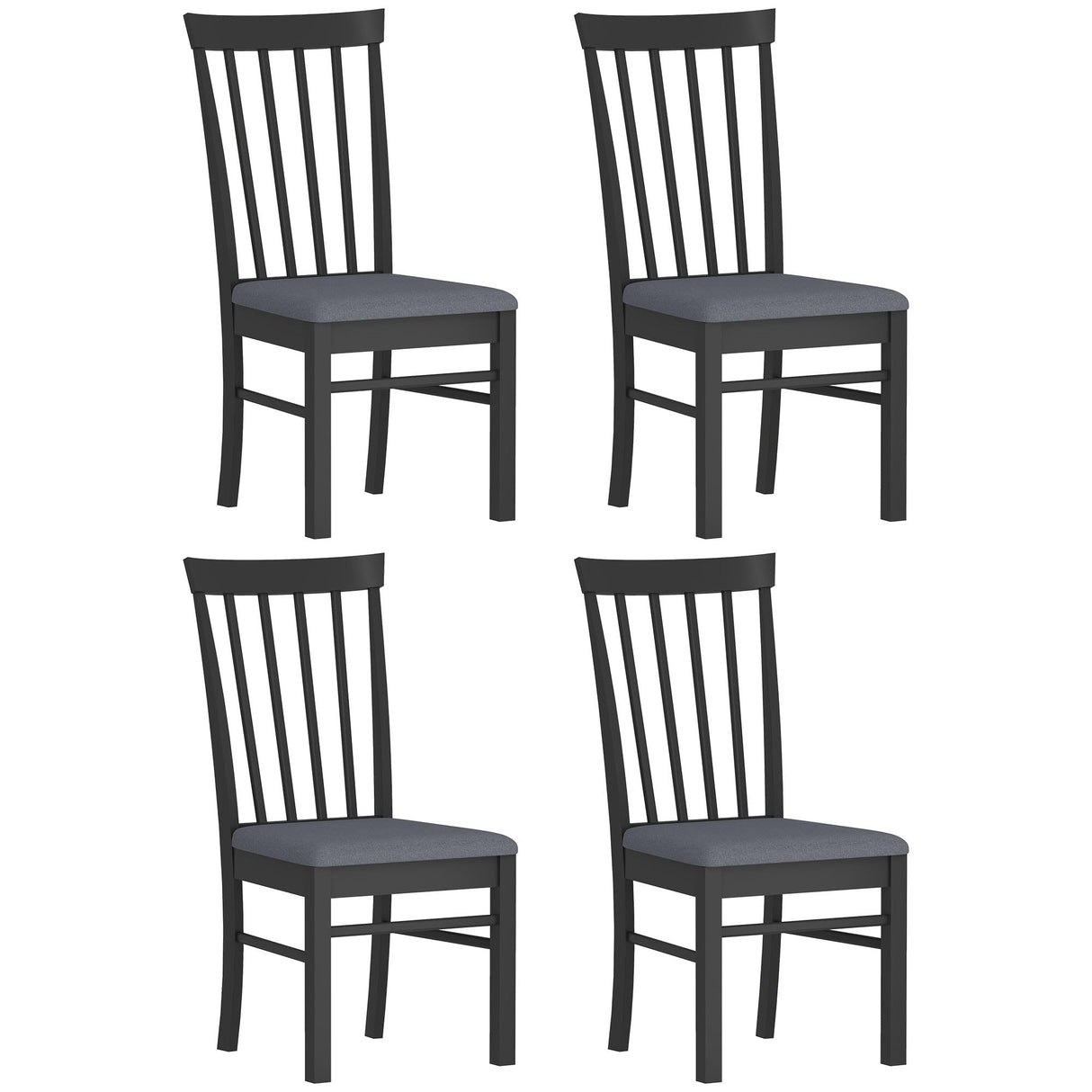 HOMCOM Wooden Dining Chairs Set of 4, Farmhouse Upholstered Kitchen Chairs with Rubber Wood Frame for Living Room, Dining Room, Black and Gray HOMCOM
