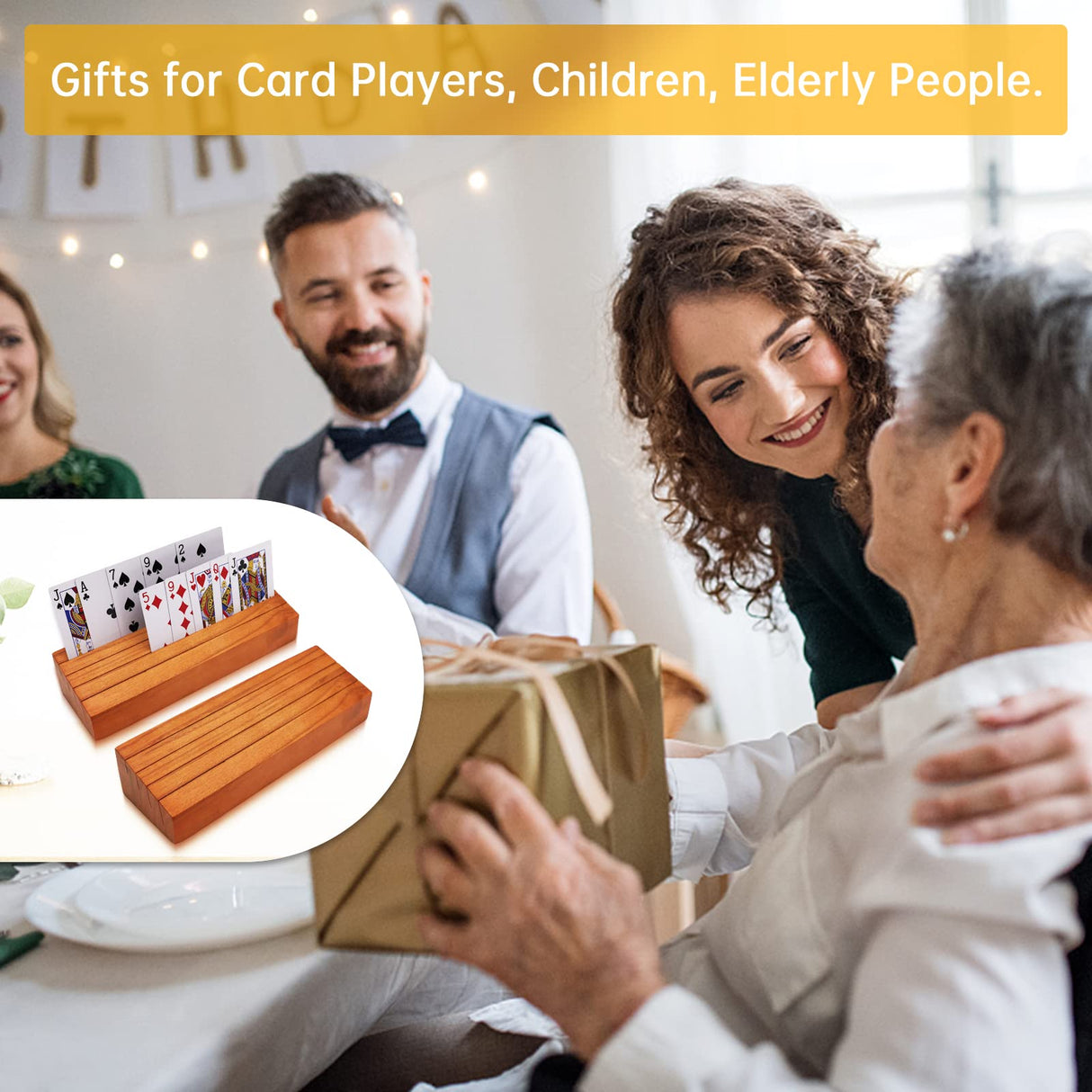 Iswabard Card Deck Stand Set of 2 Playing Cards Holder for Kids Elder Wood Racks Tray for Organizing on Game Bridge Adults Canasta Uno Skipbo 5 Crowns(orange) Iswabard