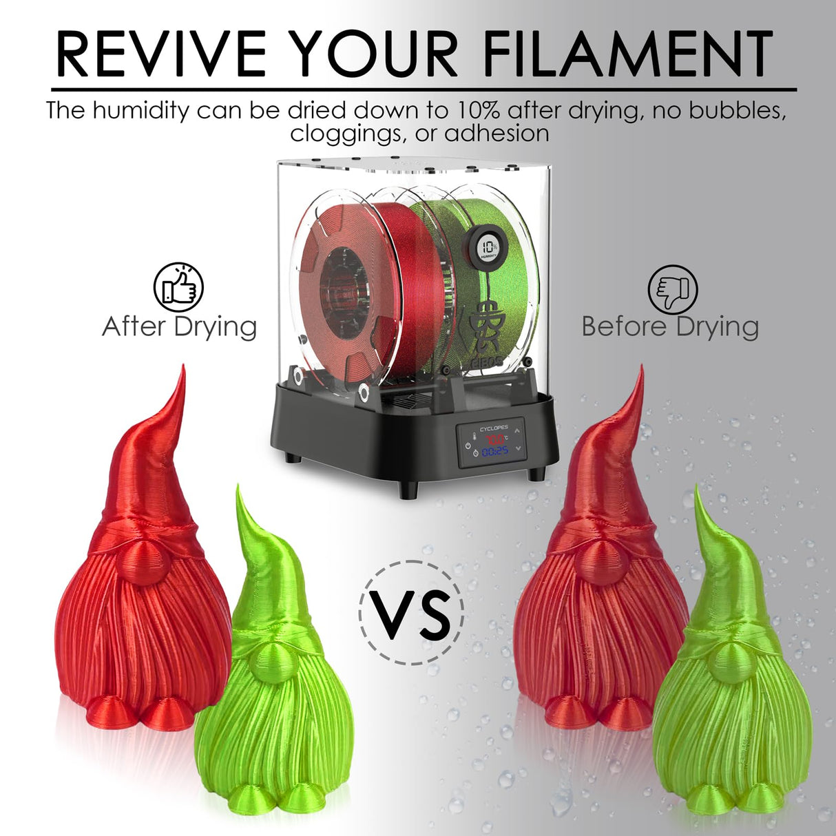 【EIBOS Official】3D Printer Filament Dryer Cyclopes with Fan, Filament Dry Box 2 Rolls with Adjustable Temp Max 70℃, Humidity Sensor, Infinite Timer, Compatible with 1.75mm 2.85mm 3.00mm PLA Nylon TPU EIBOS