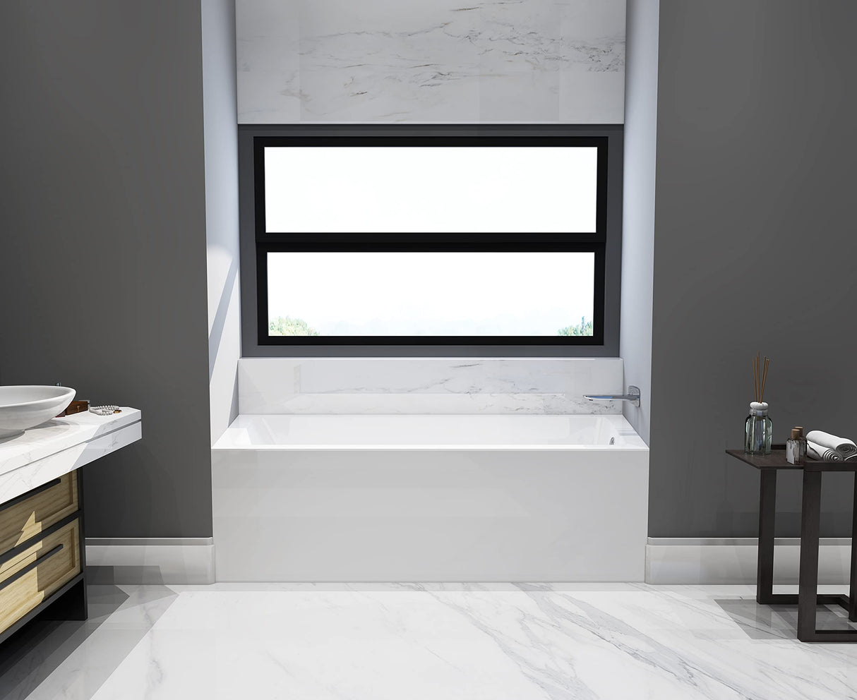 Aqua Eden VTAP663222R 66-Inch Acrylic 3-Wall Alcove Tub with Right Hand Drain, White Kingston Brass