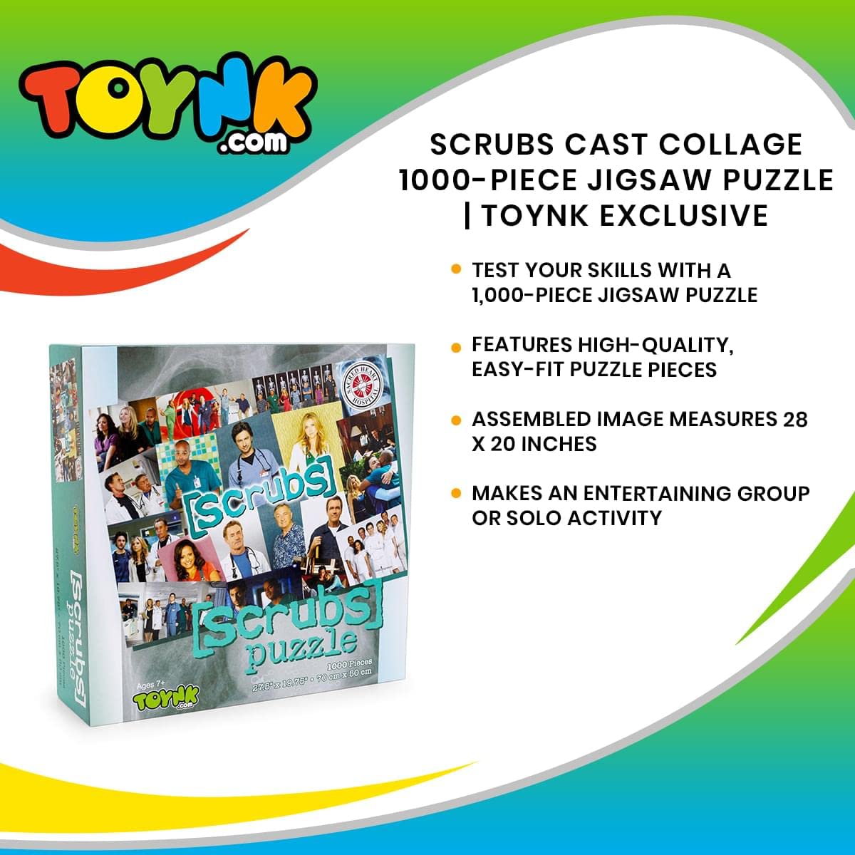 Scrubs Cast Collage 1000-Piece Jigsaw Puzzle for Adults | Brain Teaser, Educational Developmental Toys & Games, Building Kit Activities to Encourage Creative Play | 28 x 20 Inches Toynk