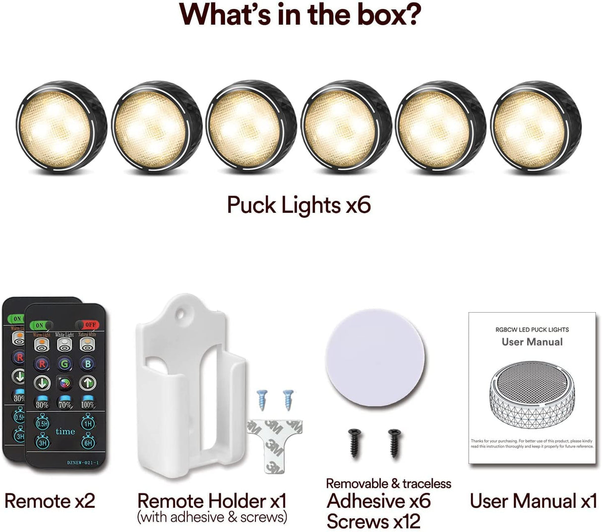 Onumii LED Puck Lights Battery Operated LED Under Cabinet Lighting Wireless Stick on Tap Lights with Remote Controll Color Changing Timer Function for Cabinets, Shelves, Closets - 6Pack White Onumii