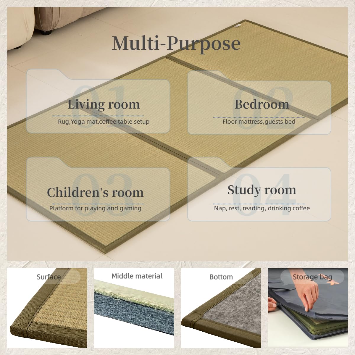 MustMat Tatami Mat Twin XL Japanese Floor Mattress Foldable Bed Mattress Rush Grass(Twin_xl-39"x82") MustMat