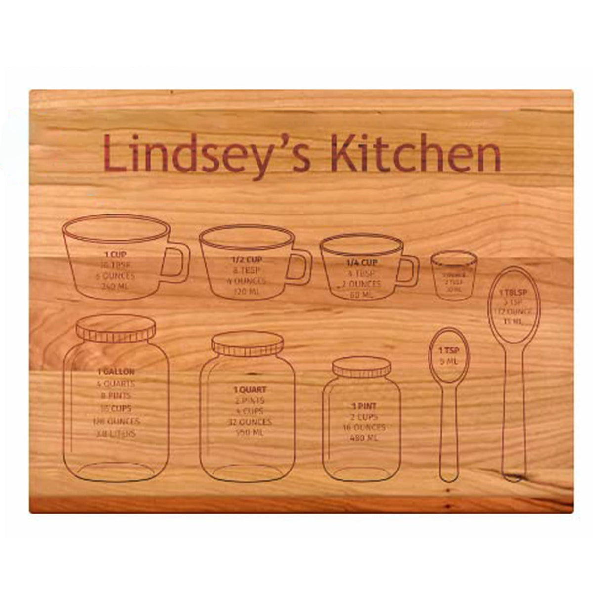 Blue Ridge Mountain Gifts Personalized Cutting Board - Laser Engraved Wooden Chopping Boards, Measurement Conversions for Counter Display and use Blue Ridge Mountain Gifts