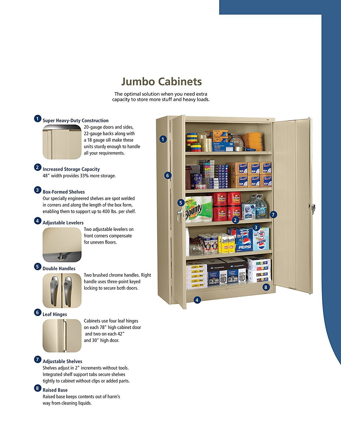 Tennsco J2478SUBK Assembled Jumbo Steel Storage Cabinet, 48w x 24d x 78h, Black Tennsco