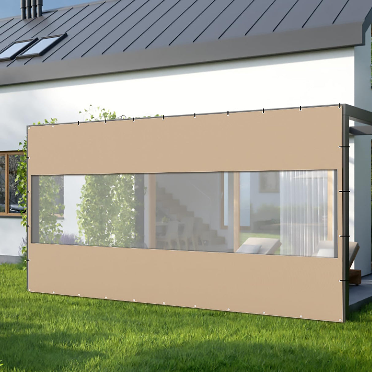 Domi Outdoor Clear Panel Curtain, 18 Oz Vinyl Curtains Weatherproof with Rustproof Grommets, Transparent Heavy Duty PVC Tarp Cover for Gazebo, Pergola, Patio Winter Protection(8'H x 16'W, Brown) domi outdoor living