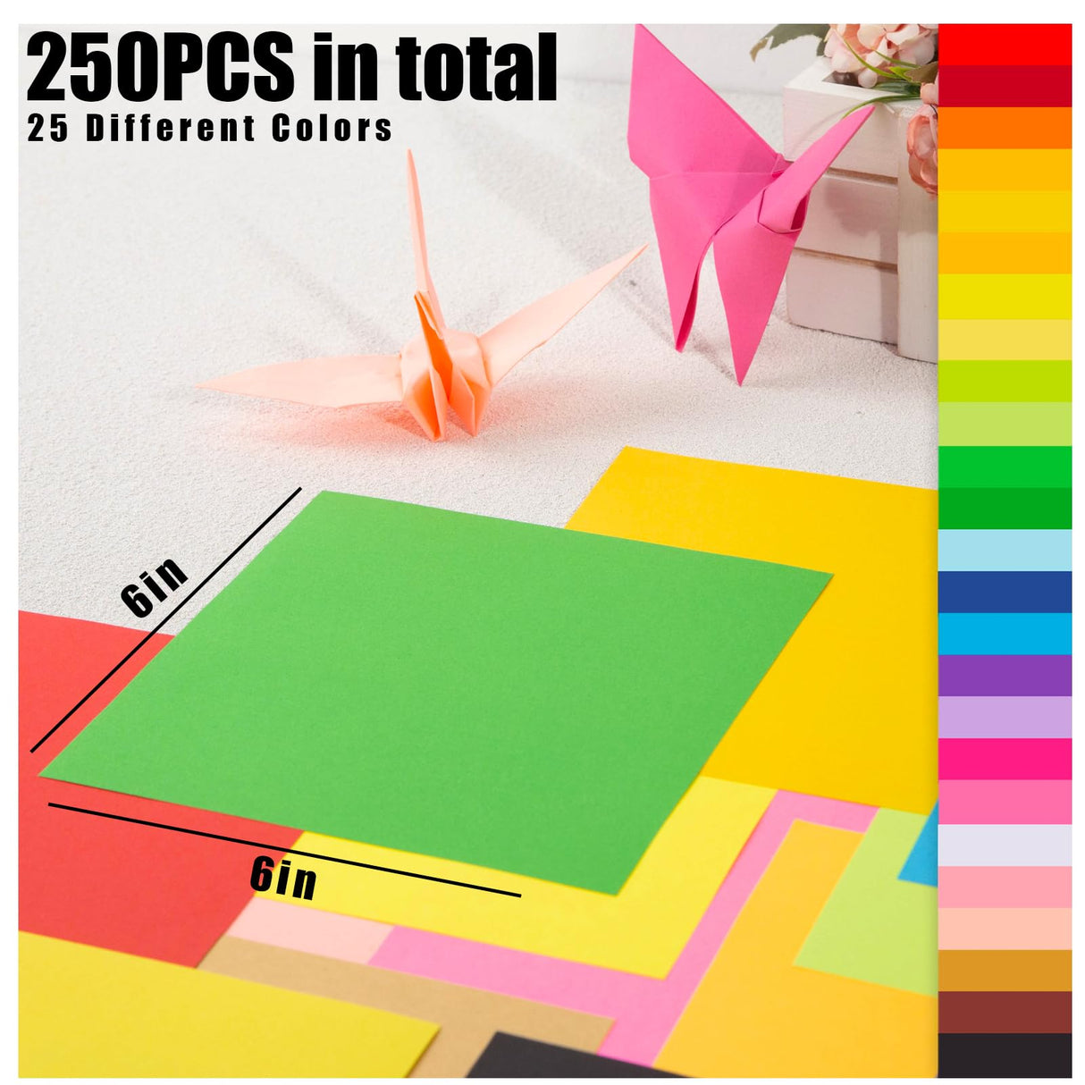 Koogel 250 Sheets Oragami Paper for Kids, 6 x 6 Inch Colored Craft Paper Double Sided Square Paper Easy Fold Paper for Beginners Arts and Crafts Koogel
