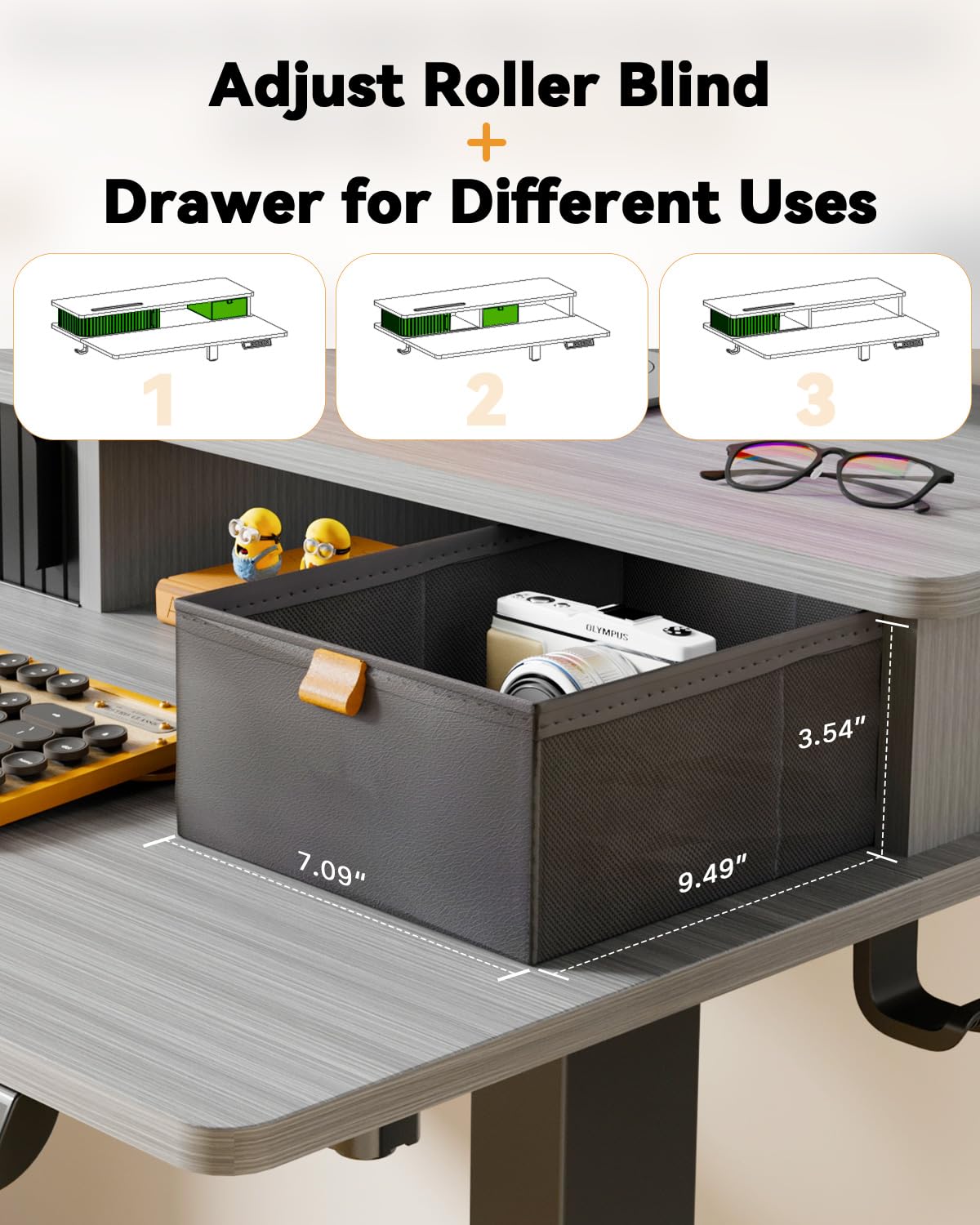 JOY worker Small Electric Standing Desk, 35" x 25" Height Adjustable Table with Built-in Monitor Stand & Storage Drawer, Grey Sit Stand Desk with 2 Hooks for Home Office JOY worker