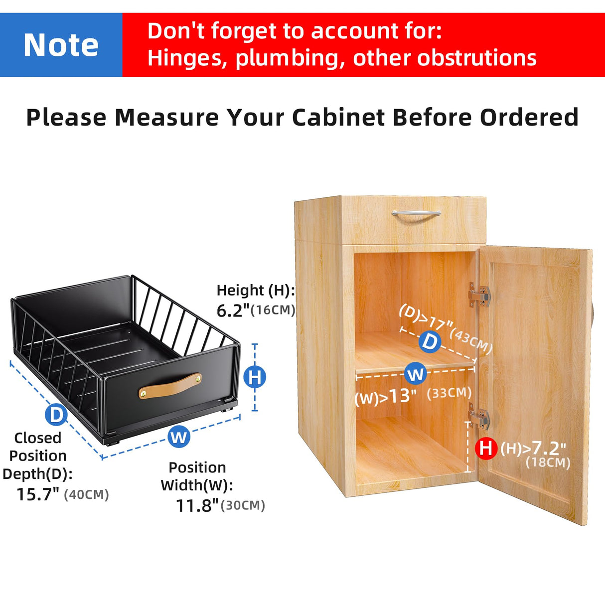 Pull out Cabinet Organizer Fixed with Adhesive Nano Film,Heavy Duty Slide out Pantry Shelves Drawer Storage,Sliding Mesh Cabinet Basket with Handle for Kitchen, Bathroom,Home, 11.8"W X15.7"D X6.2"H Kitstorack