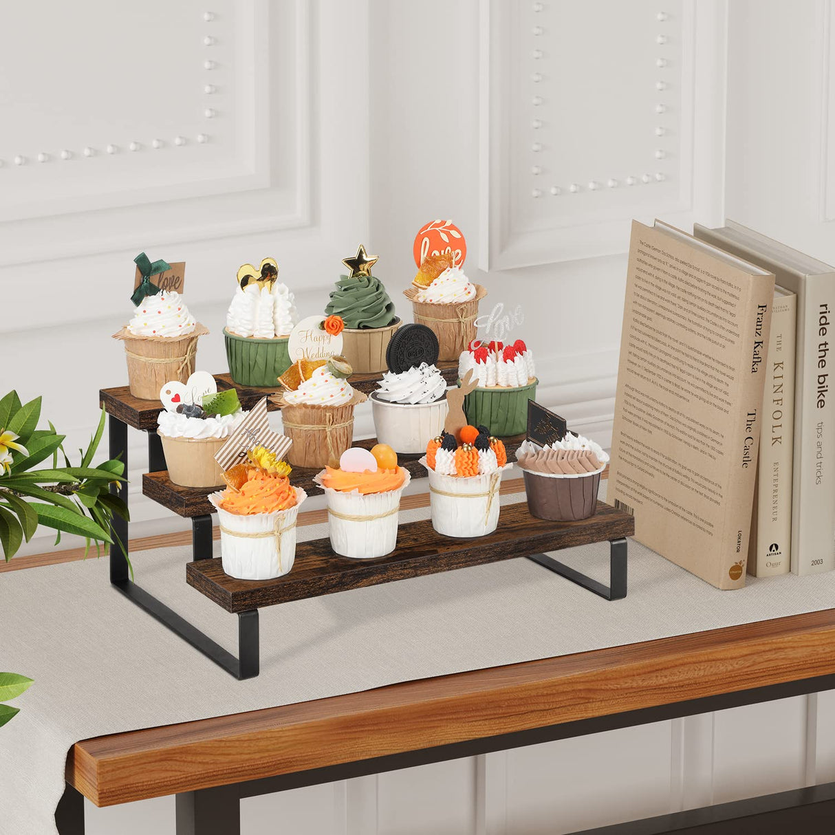 YINMIT Wooden Display Riser Stand, Tiered Perfume and Cologne Organizer Stand, 3 Tier Spice Rack Organizer, Rustic Display Shelf for Candles (3 Tier) YINMIT