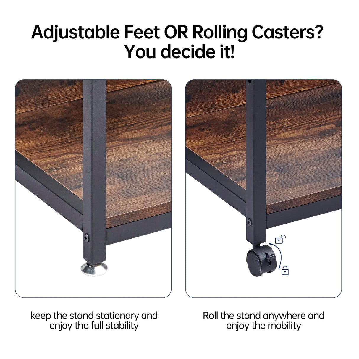 Fannova 4-Tier Printer Stand with Adjustable Storage Shelf, Large Tall Printer Table with Wheels for Home Office Small Spaces Organization, Rustic Brown Fannova