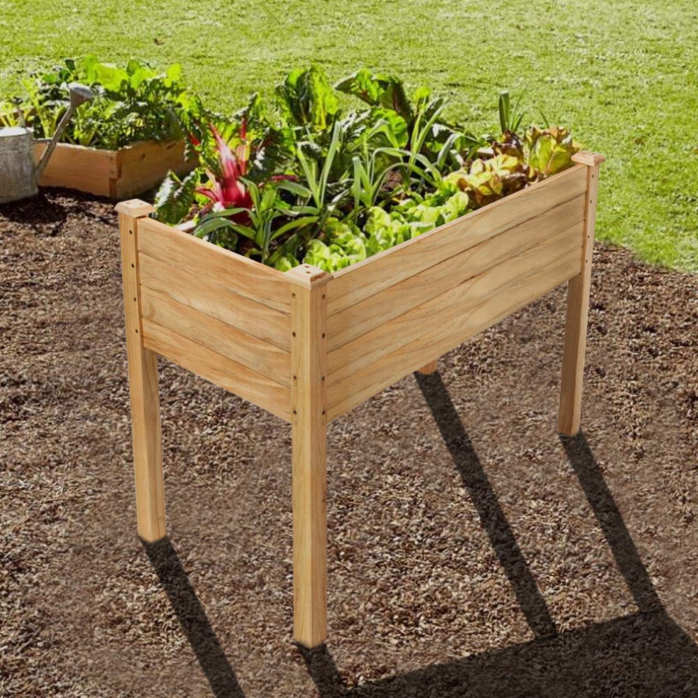 VINGLI Heavy Duty Raised Garden Bed with Bed Liner, Wood Elevated Planter with Legs for Vegetables Fruits Potato Onion Flower, Outdoor Sturdy Long Lasting Planter Box Kit (Elevated Without Wheels) VINGLI