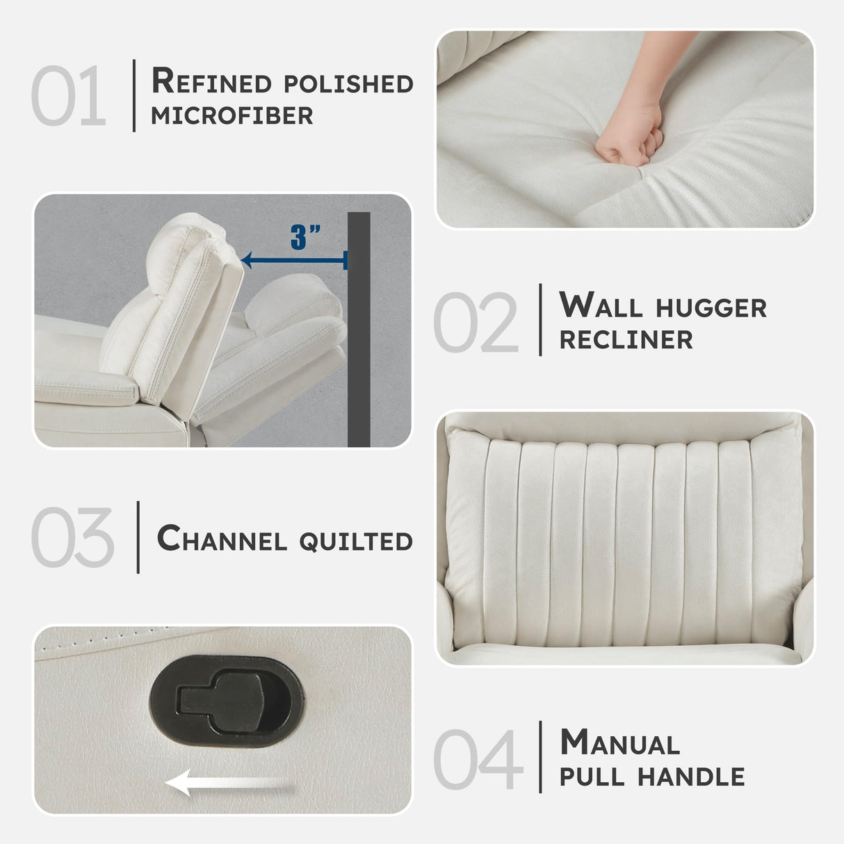 Lexicon Manual Double Reclining Sofa, Polished Microfiber Upholstered 3 Seater Manual Sofa Recliner for Living Room, Wall Hugger, Easy Assembly, Beige Lexicon