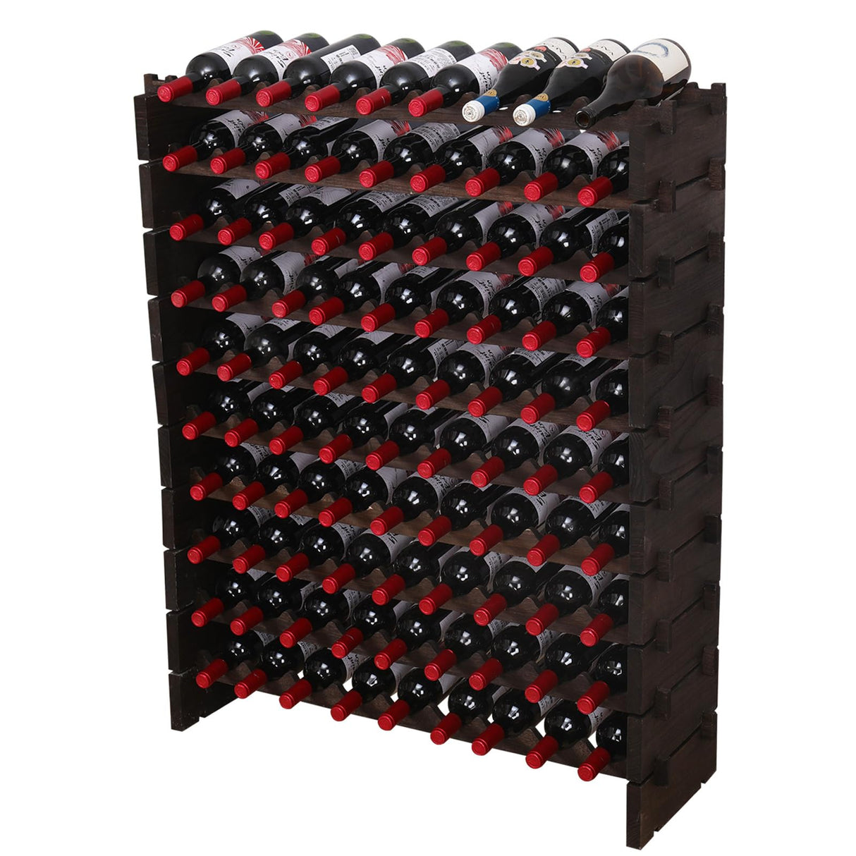 FDHUIJIA Wine Rack Cabinet 90 Bottle Wooden Stackable Storage freestanding Floor Modular Wine Cellar Shelf FDHUIJIA