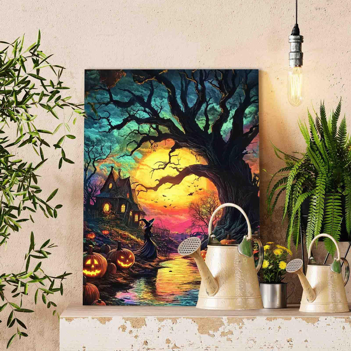 Tucocoo Halloween Spooky Scenery Paint by Number Kit 16 x 20 inch Canvas Full Moon Pumpkins DIY Oil Painting for Adults Beginner with Brushes and Acrylic Pigment-Witch's Night(Without Frame) Tucocoo