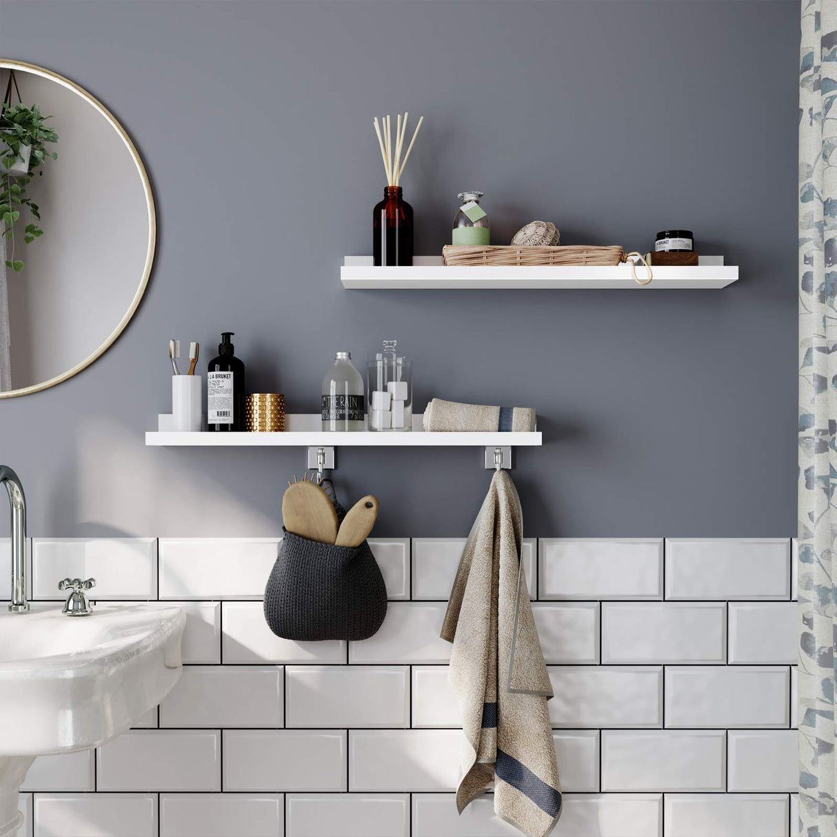 SONGMICS Floating Shelves Set of 2, Wall Shelves Ledge 23.6 x 3.9 Inches with Front Edge, for Picture Frames, Books, Spice Jars, Living Room, Bathroom, Kitchen, Easy Assembly, White ULWS60WT SONGMICS