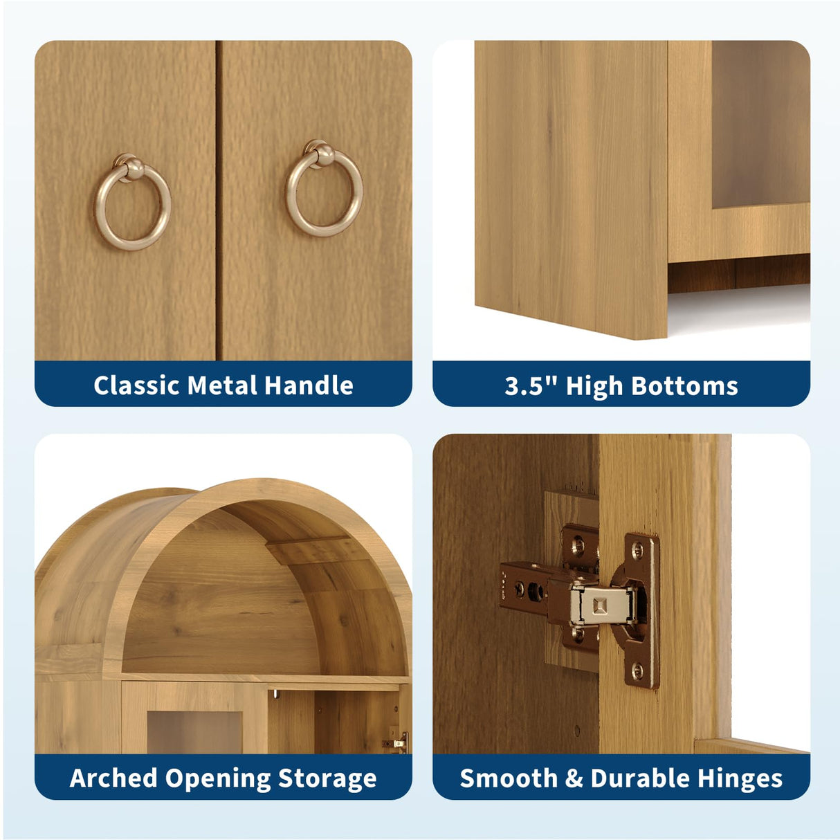 GarveeHome 70" Tall Arched Kitchen Pantry Cabinet with Acrylic Doors - 5-Tier Wooden Storage Cabinet with Adjustable Shelves, Modern Bookshelf for Living Room and Dining Room, Oak GarveeHome