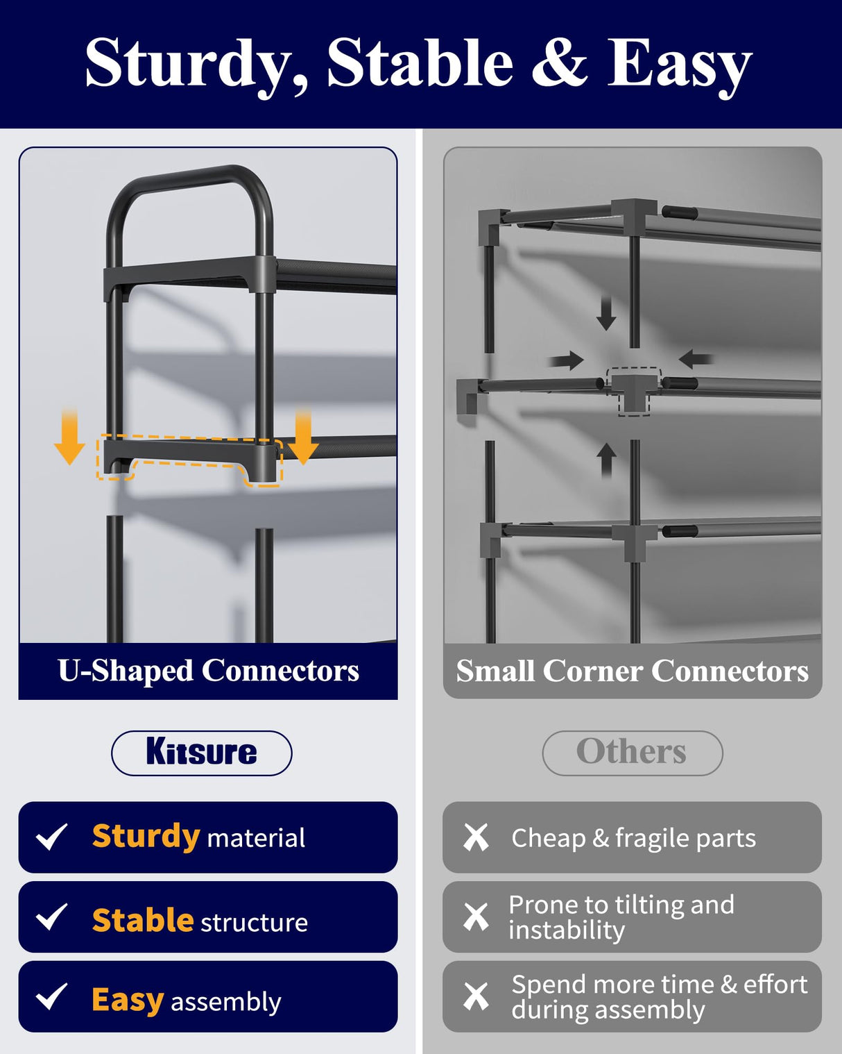 Kitsure Extra-Long Shoe Rack for Closet, Shoe Organizer for Front Door Entrance, Stackable Shoe Shelf, Detachable Closet Organizers and Storage, 39.0" Wide - 3 Tier, Black Kitsure