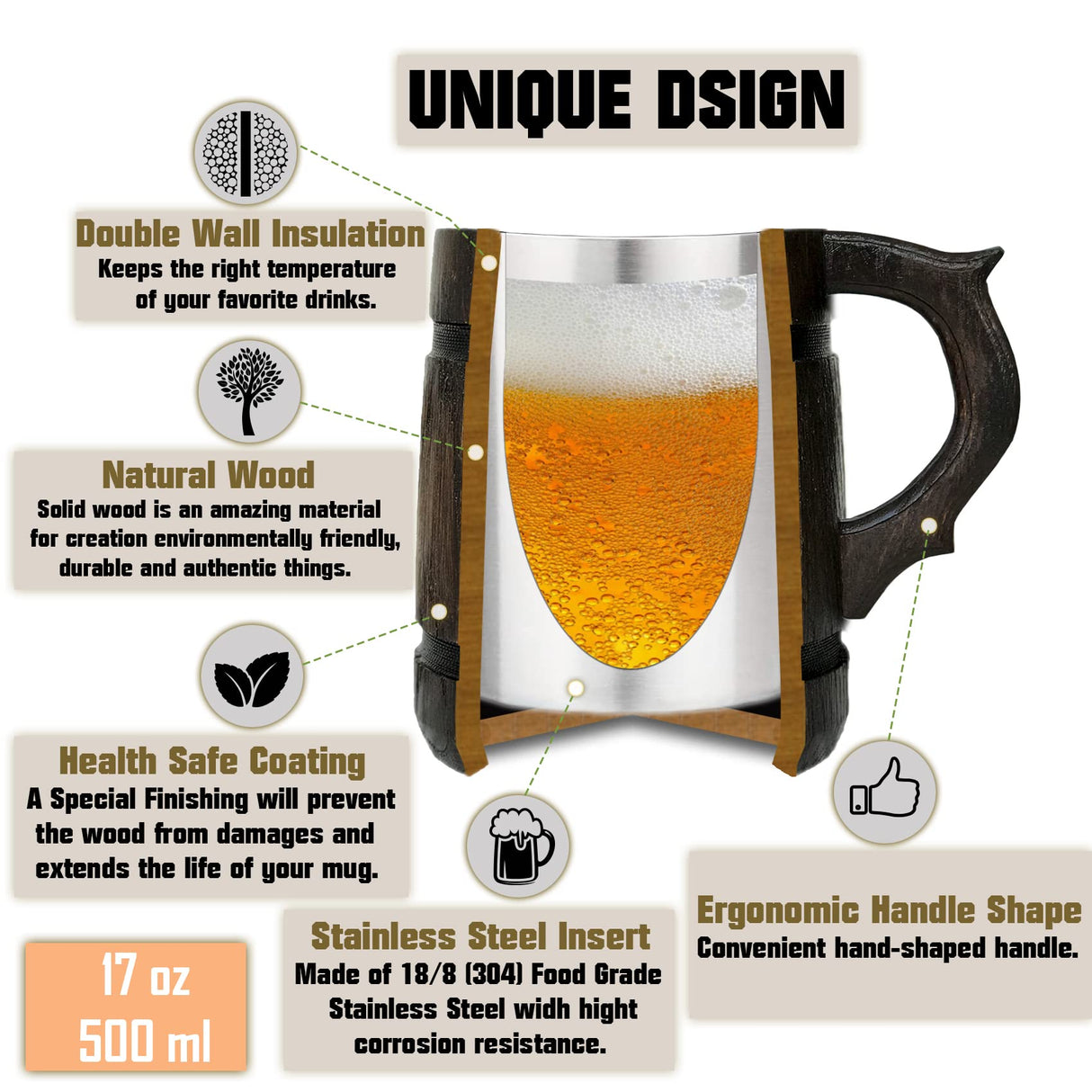 Tears of My Players Mug for Dungeons and Dragons Party Gifts for dnd Lovers DM Wooden Beer Mug 17oz Dungeon Master D&D Gift Beer Stein Anniversary Christmas Birthday Gifts For Him Beer Tankard K664 WoodArtSupply