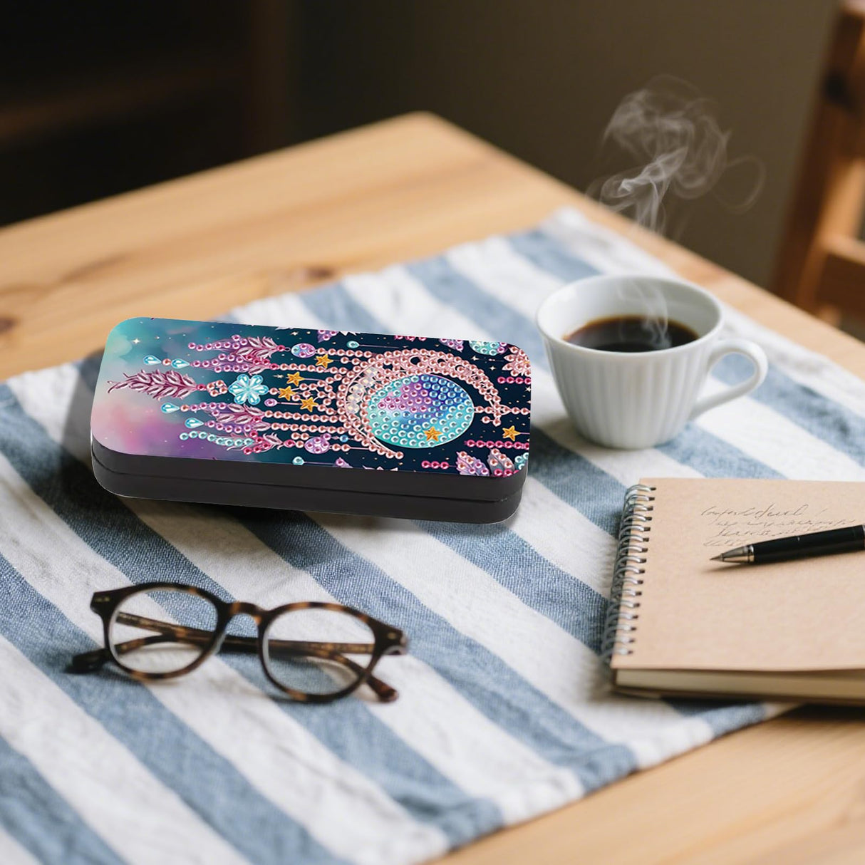 JZHYOAN 6.3×2.67×1.3 Inch Handmade 5D Diamond Art Kit DIY Diamond Painting Glasses Case Travel Sunglasses Holder Portable Storage Box Eyeglass Storage Box for Gift Giving Office Multi-Scenes JZHYOAN