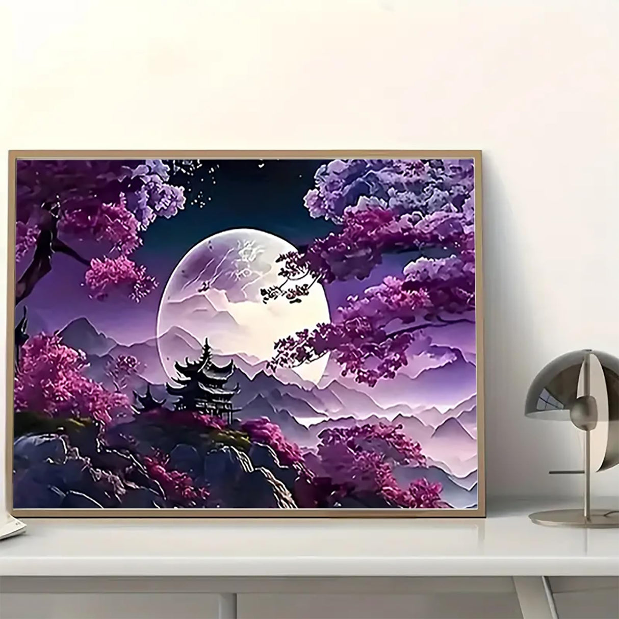 MaiMMaledy Paint by Numbers Kit 12Lx8W inch for Adults Beginners Canvas Pictures with Framed Drawing Painting Acrylic Pigment with Wooden Triangle Easel Moon MaiMMaledy