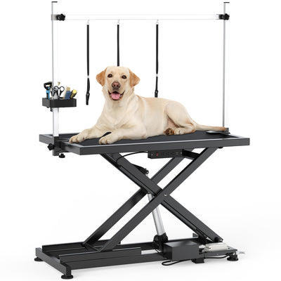 DWVO 50'' Electric Dog Grooming Table Heavy Duty Adjustable Pet Grooming Table Grooming Arm Anti-Slip Top Tool Organizer Professional Dog Grooming Station (Black, 50inch)