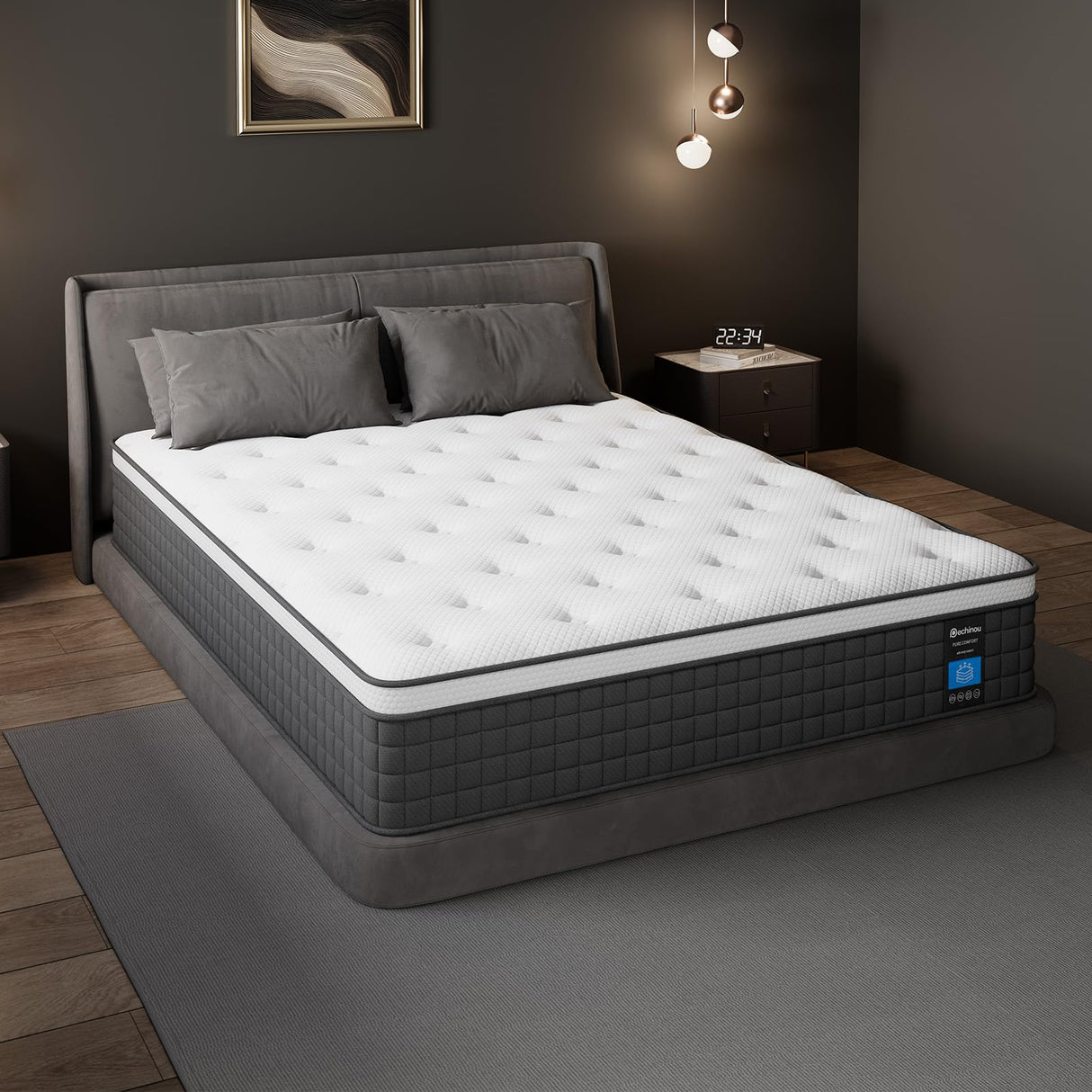 Queen Mattress 8 Inch Queen Size Hybrid Mattresses in a Box, Soft and Comfort Medium Firm Gel Memory Foam and Individual Pocket Springs, Fiberglass Free Bed Mattress, Breathable, CertiPUR-US Certified PECHINOU