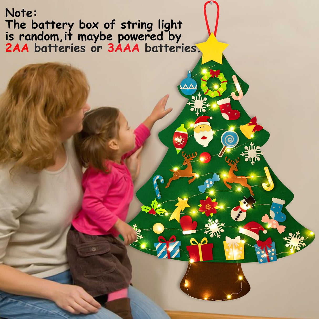 jollylife 3ft DIY Felt Christmas Tree Set + Snowman Advent Calendar - Xmas Decorations Wall Hanging 33 Ornaments Kids Gifts Party Supplies jollylife