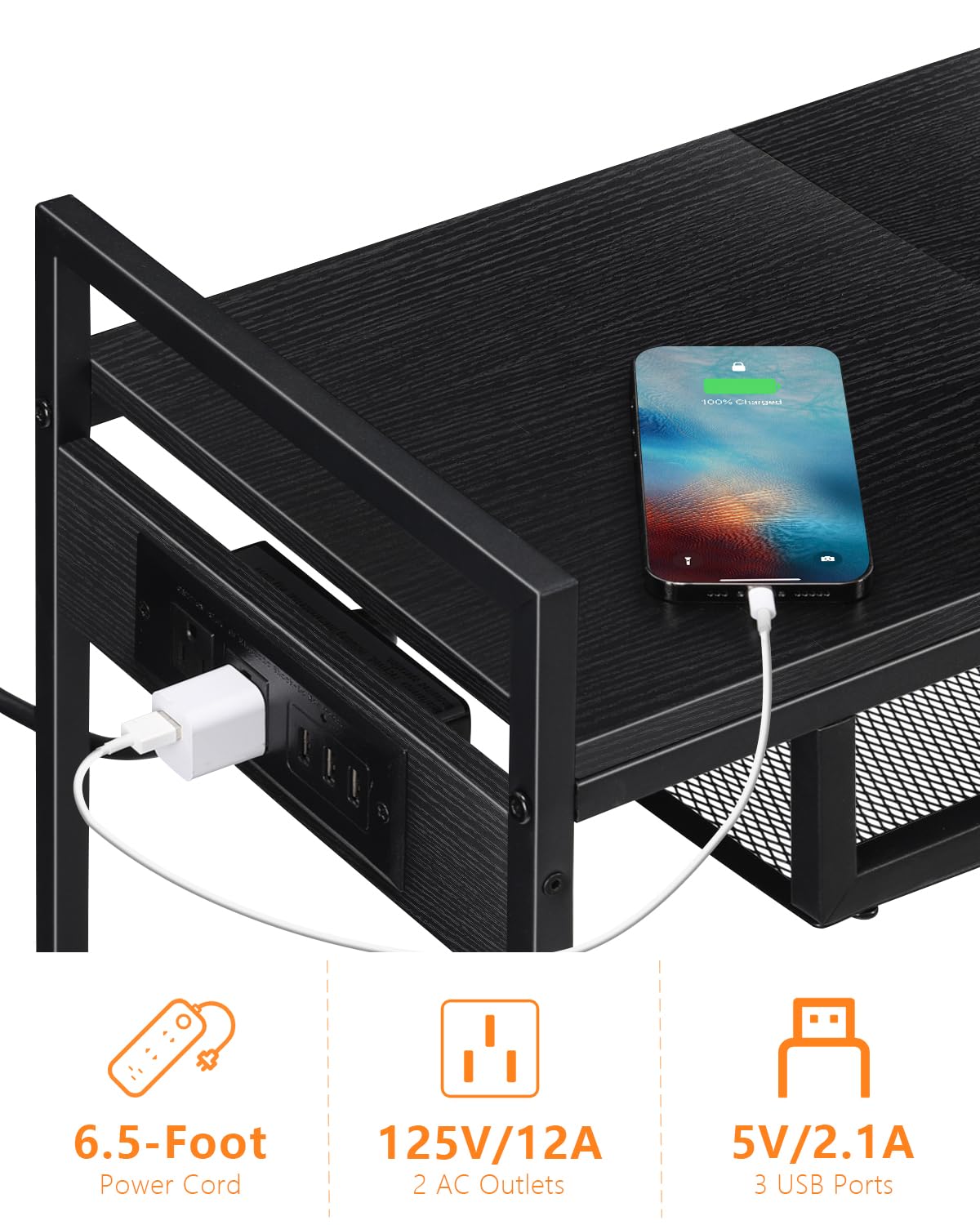 MOOACE Record Player Stand, Vinyl Storage Cabinet, Turntable Stand with Charging Station, Record Holder, Album Shelf, Nightstand, 2 Tier End Table on Wheels for Bedroom and Living Room, Black MOOACE