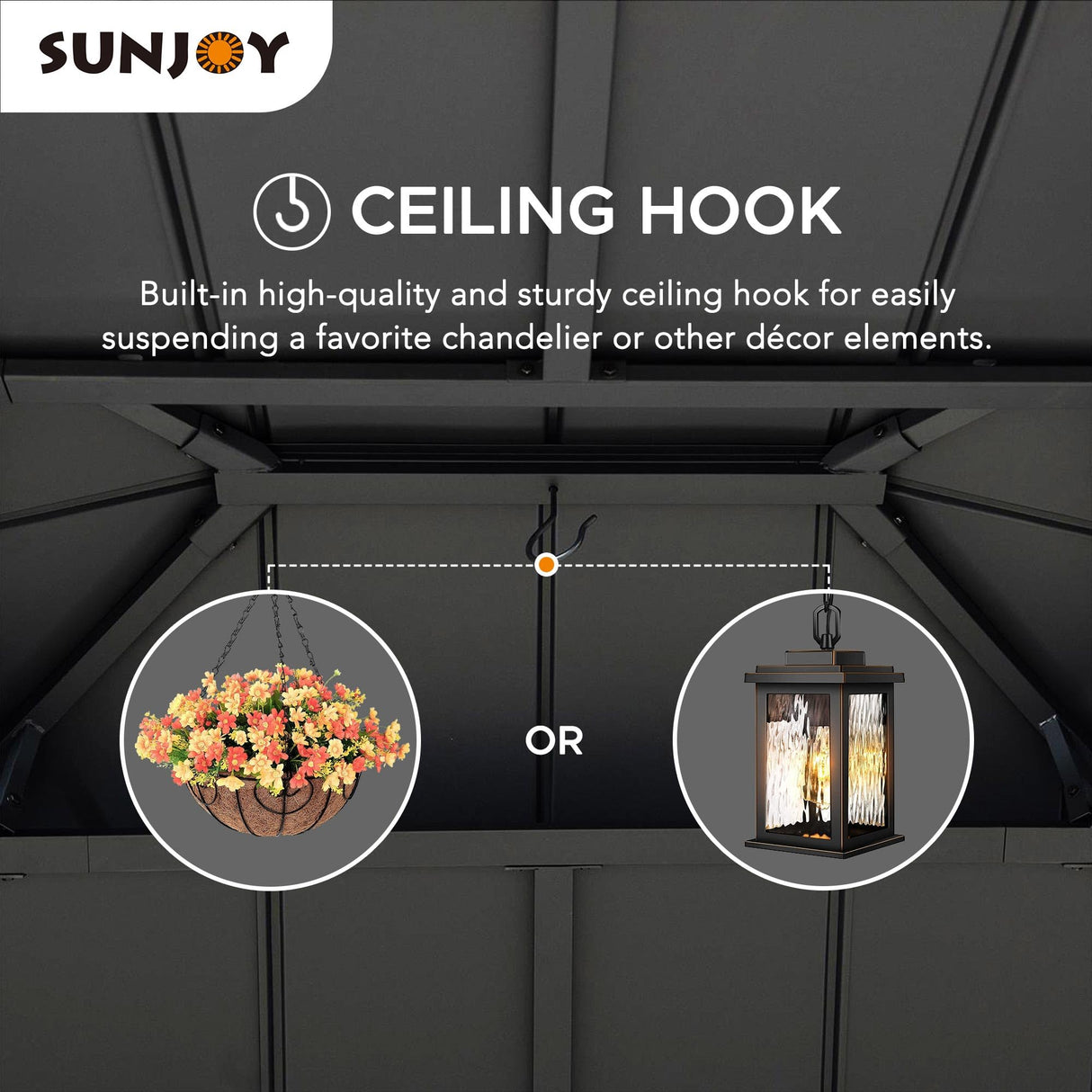 Sunjoy Hardtop Gazebo 10 x 12 ft. Outdoor Patio Gazebo with LED Lights (Batteries Operated), Remote Control and Netting, Black Sunjoy