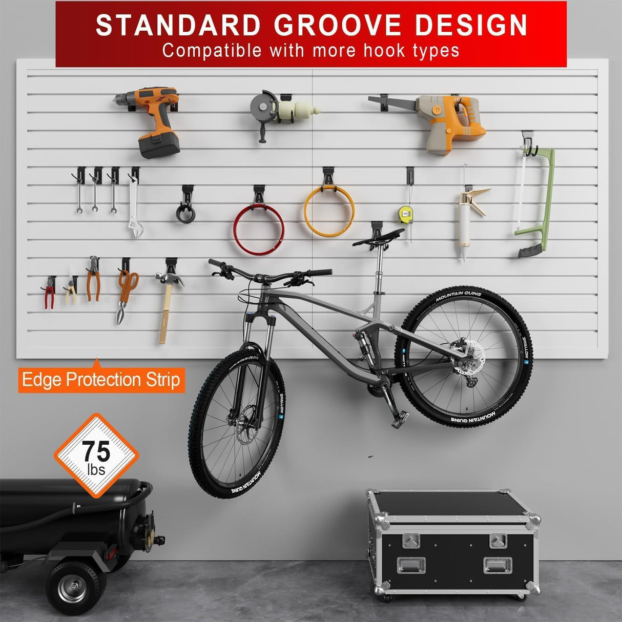 Ginchain Garage Slatwall Panel Wall Organizer - Slat Wall Paneling Sheets with Hooks, Interlocking PVC Panels for Tool Organization Mounted Storage Systems Ginchain