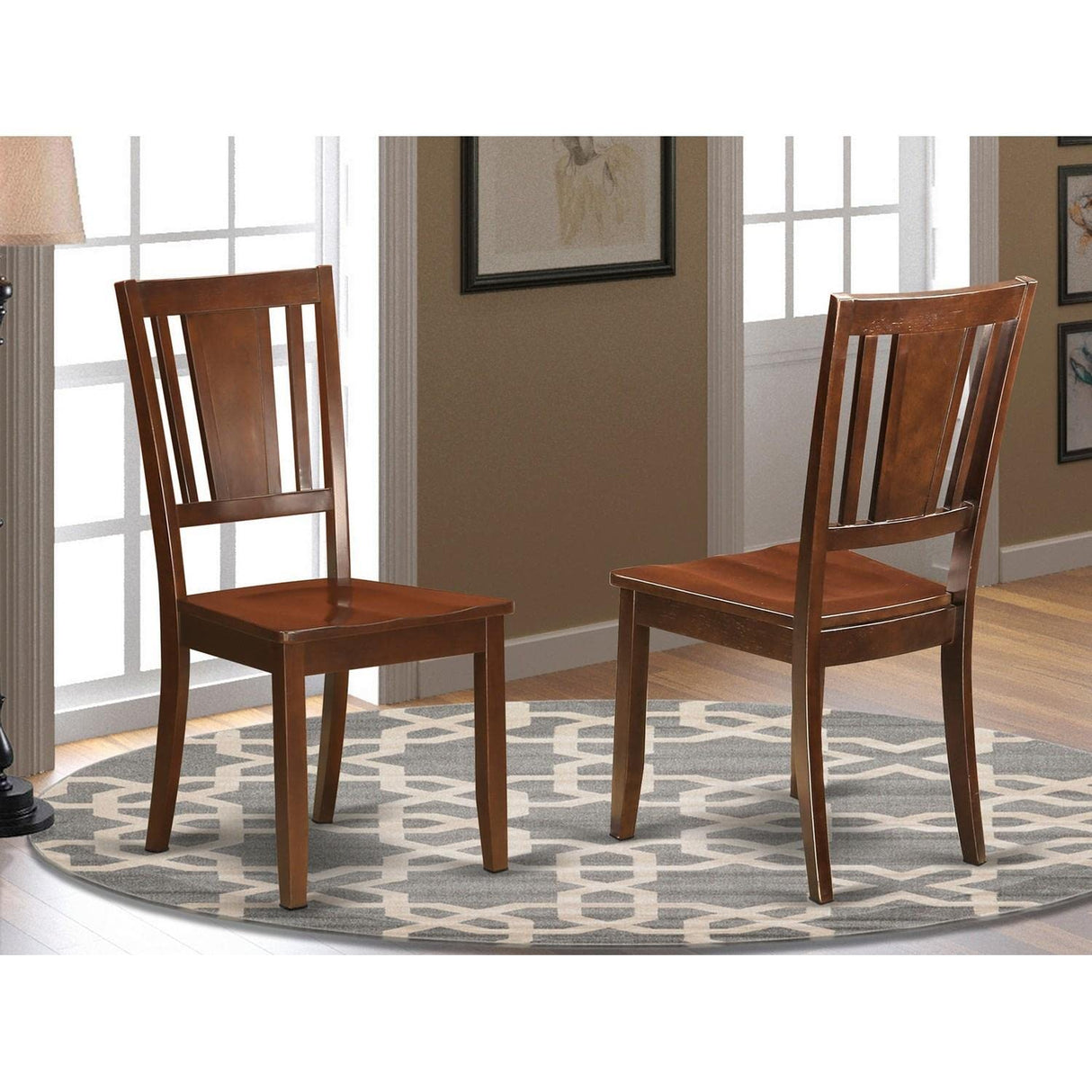 East West Furniture Dudley Dining Room Slat Back Wood Seat Chairs, Set of 2, Mahogany East West Furniture