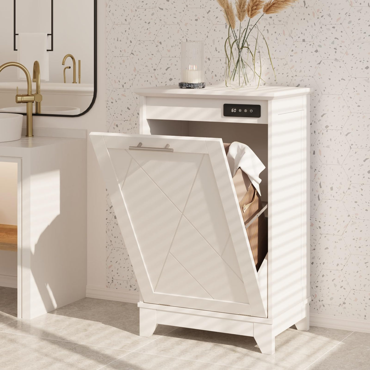 FiveWillowise Tilt Out Trash Cabinet, Kitchen Trash Can Cabinet w/Negative ion and deodorizing Function, Dog Proof 20 Gallon Garbage Can Cabinet for Kitchen, Bathroom, Living Room, White FiveWillowise