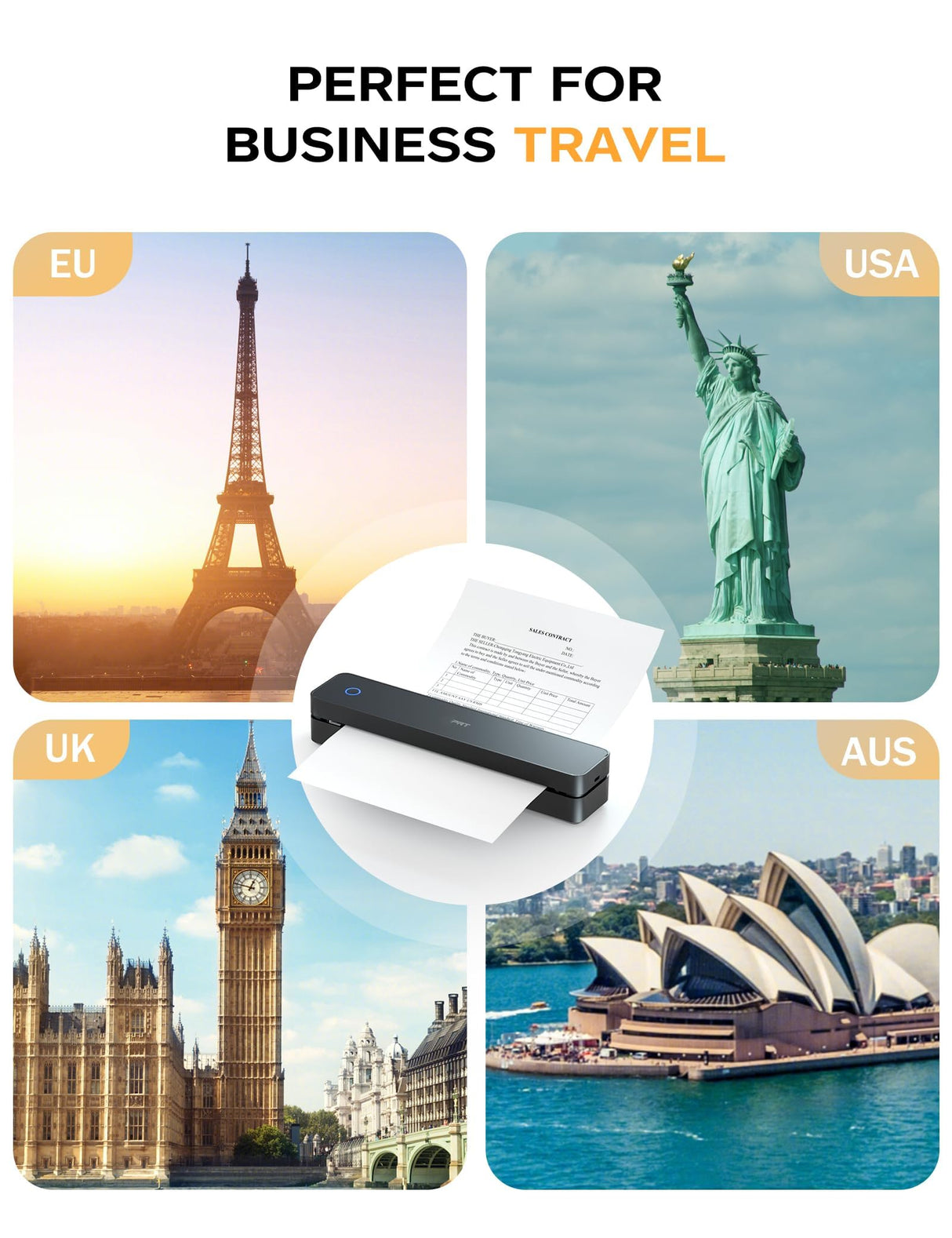 PRT Portable Printer Wireless for Travel, Small Compact Inkless Thermal Printer for Home Use, Office & Vehicles, Bluetooth Printer Supports 8.5" X 11" US Letter A4 A5, for iPhone, Android & Laptop PRT