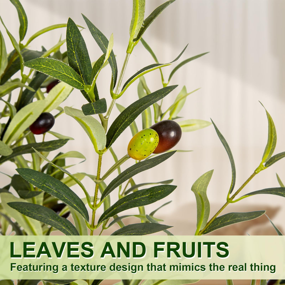 VIVATREES Olive Trees Artificial Indoor, 5FT Tall Faux Olive Tree with White Tall Planter, Artificial Plants with Natural Wood Trunk and Lifelike Fruits for Home Office Decor VIVATREES