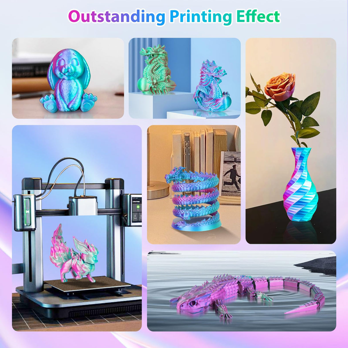 3Dgenius Silk PLA 3D Printer Filament Triple Color Silk PLA Filament 1.75mm 3D Printing Filament Fit Most FDM Printers, 250g Spool(0.55lbs), 3 in 1 Color Rose Red Sky Blue Green 3Dgenius