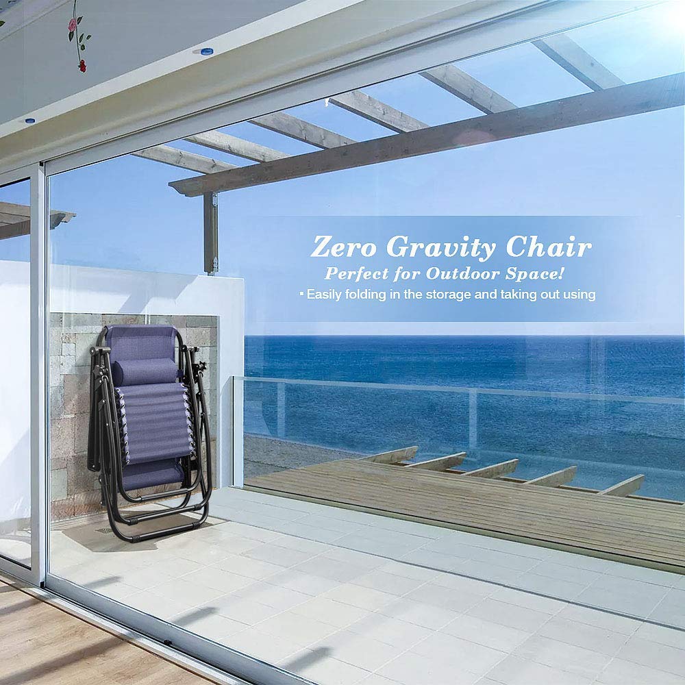 Homall Zero Gravity Chair Patio Folding Lawn Outdoor Lounge Gravity Camp Reclining Lounge Chair with Cup Holder Pillows for Poolside Backyard and Beach Set of 2 (Blue) Homall