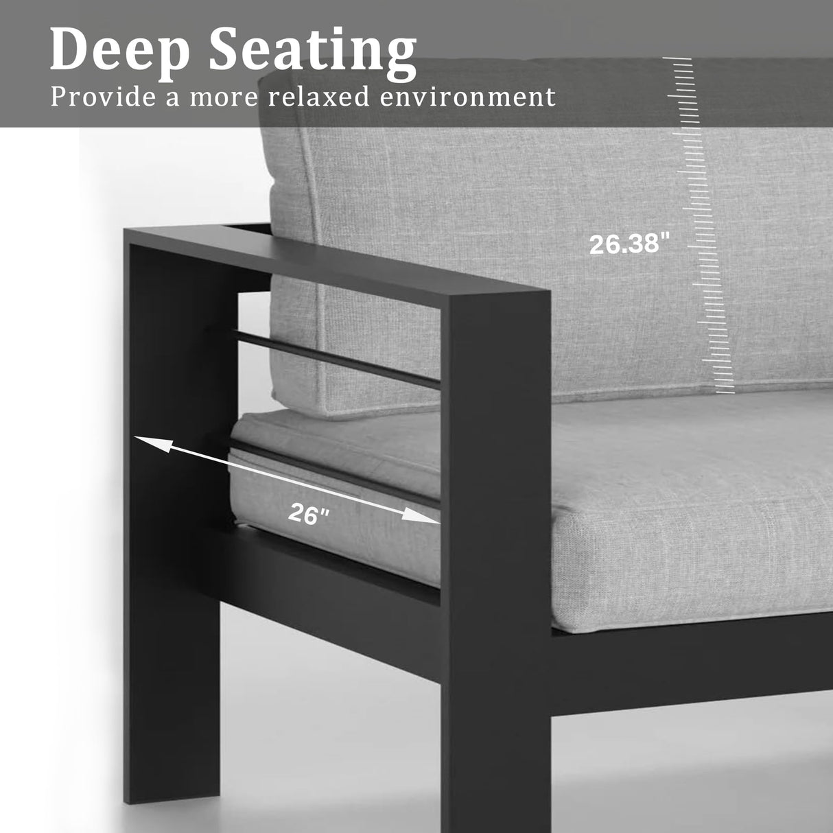 Kiss the Water Outdoor Patio Furniture Loveseat Sofa, All-Weather Metal Aluminum Patio Couch with 5" Thick and Soft Cushion and Wide Arm, Outdoor Couch for Balcony, Porch, Backyard Kiss the Water