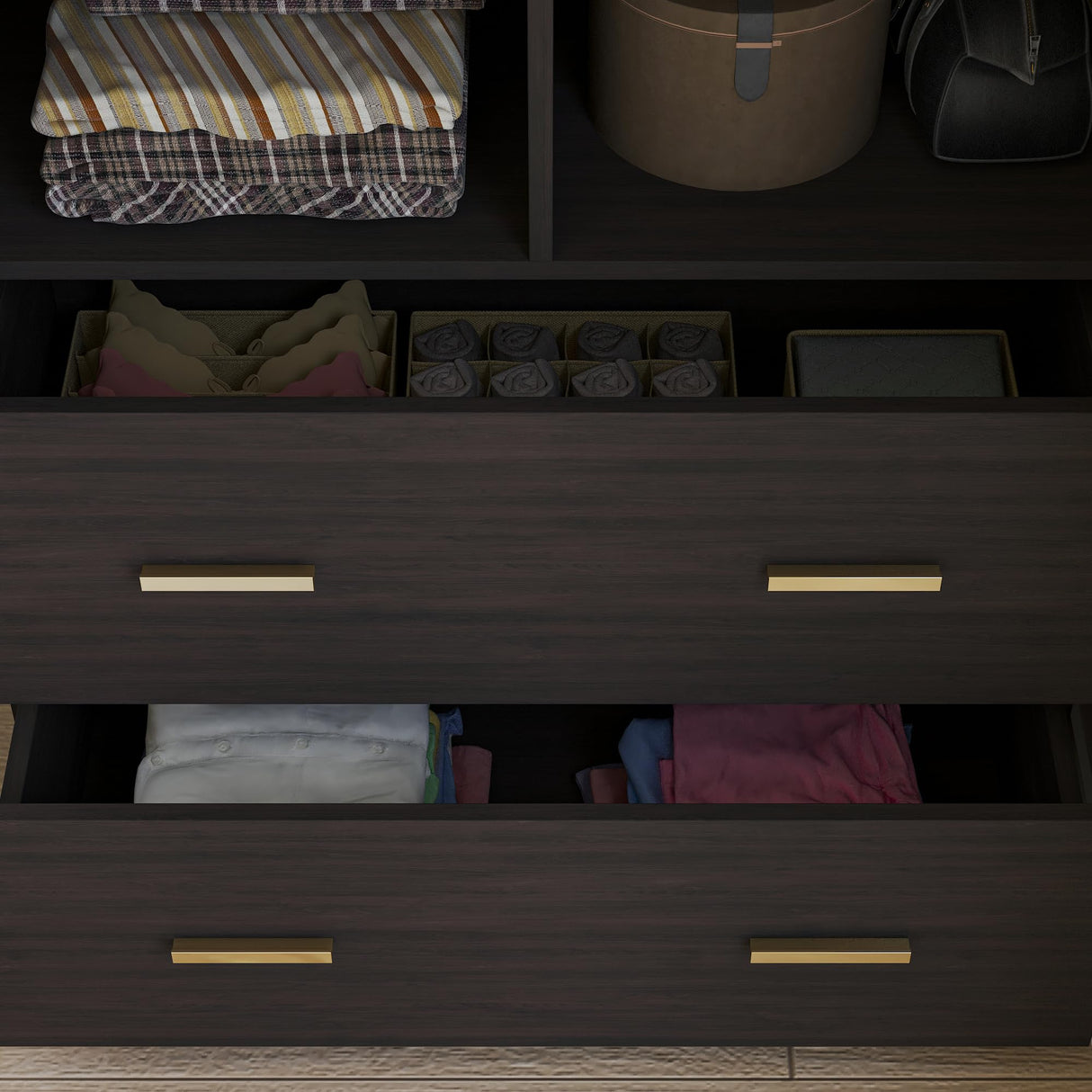 AIEGLE 2 Doors Wardrobe Armoire with Mirror, Mirrored Armoire Wardrobe Closet with 2 Drawers, Shelves & Hanging Rod, Bedroom Wooden Clothes Organizer, Dark Brown (31.5" W x 18.9" D x 72" H) AIEGLE