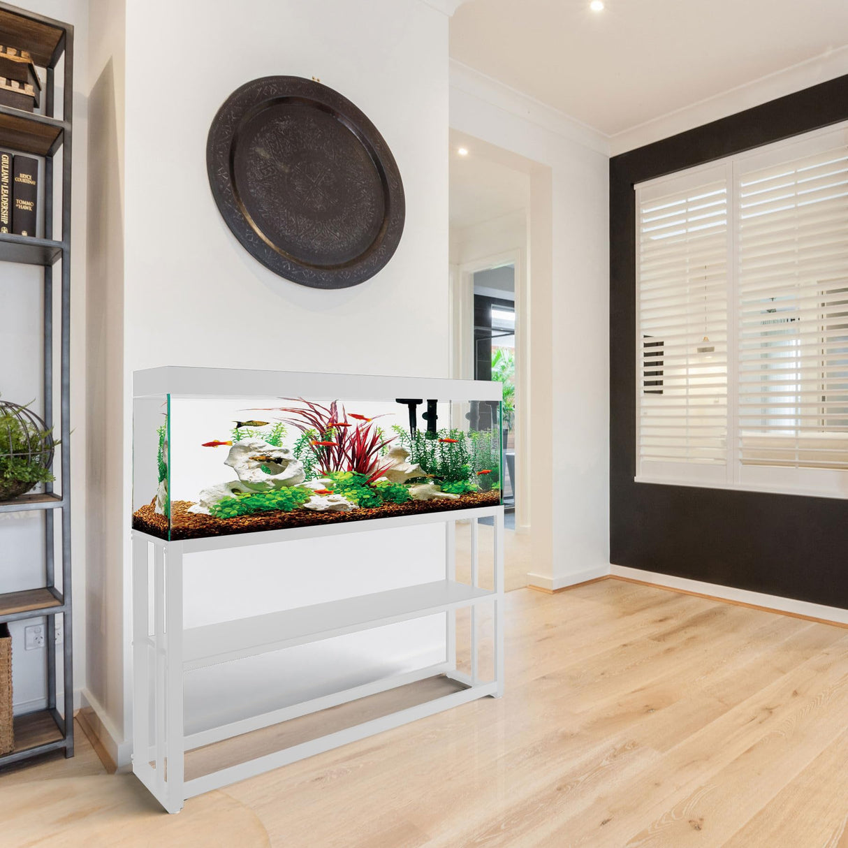 Fizgot Fish Tank Stand Metal Aquarium Stand,55-75 Gallon Aquarium Turtle Tank, 48.4 x 14.8 x 29.1Inch, Reptile Terrariums and Breeder Tank Stand(White ) Fizgot