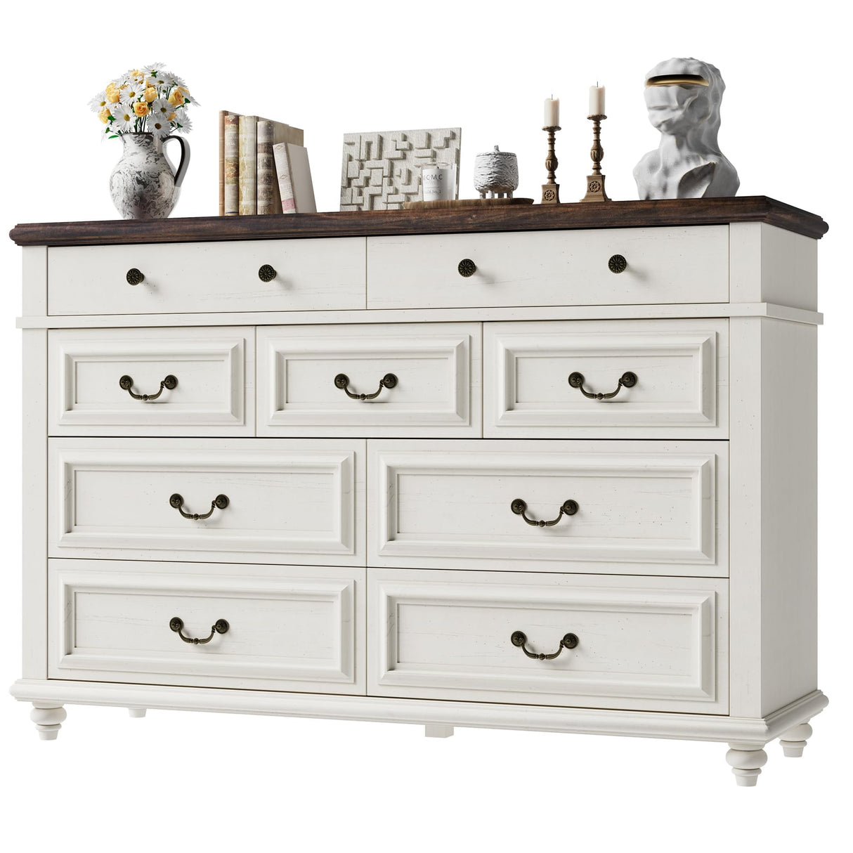Jocoevol White 9 Drawer Dresser for Bedroom, 54" Wide Farmhouse Large Double Dressers & Chest of Drawers with Vintage Handle, Wooden Dresser TV Stand for Living Room, Hallway, White Jocoevol