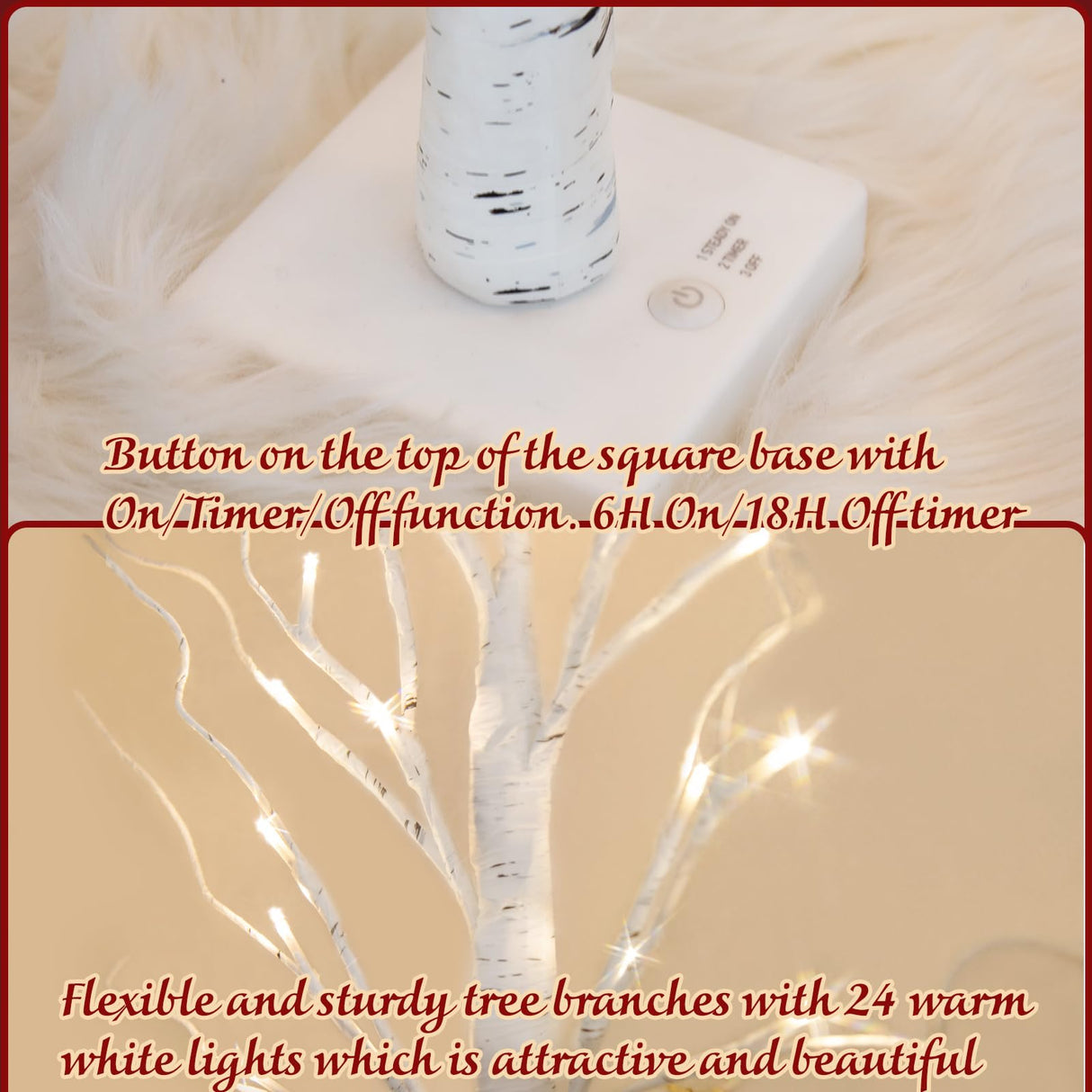 PEIDUO Artificial Tree for Table Decor, 2FT Birch Tree with LED Lights, Warm White Fairy Lights Spirit Tree Lamp for Home Indoor Tabletop Centerpiece, Battery Powered, Timer PEIDUO