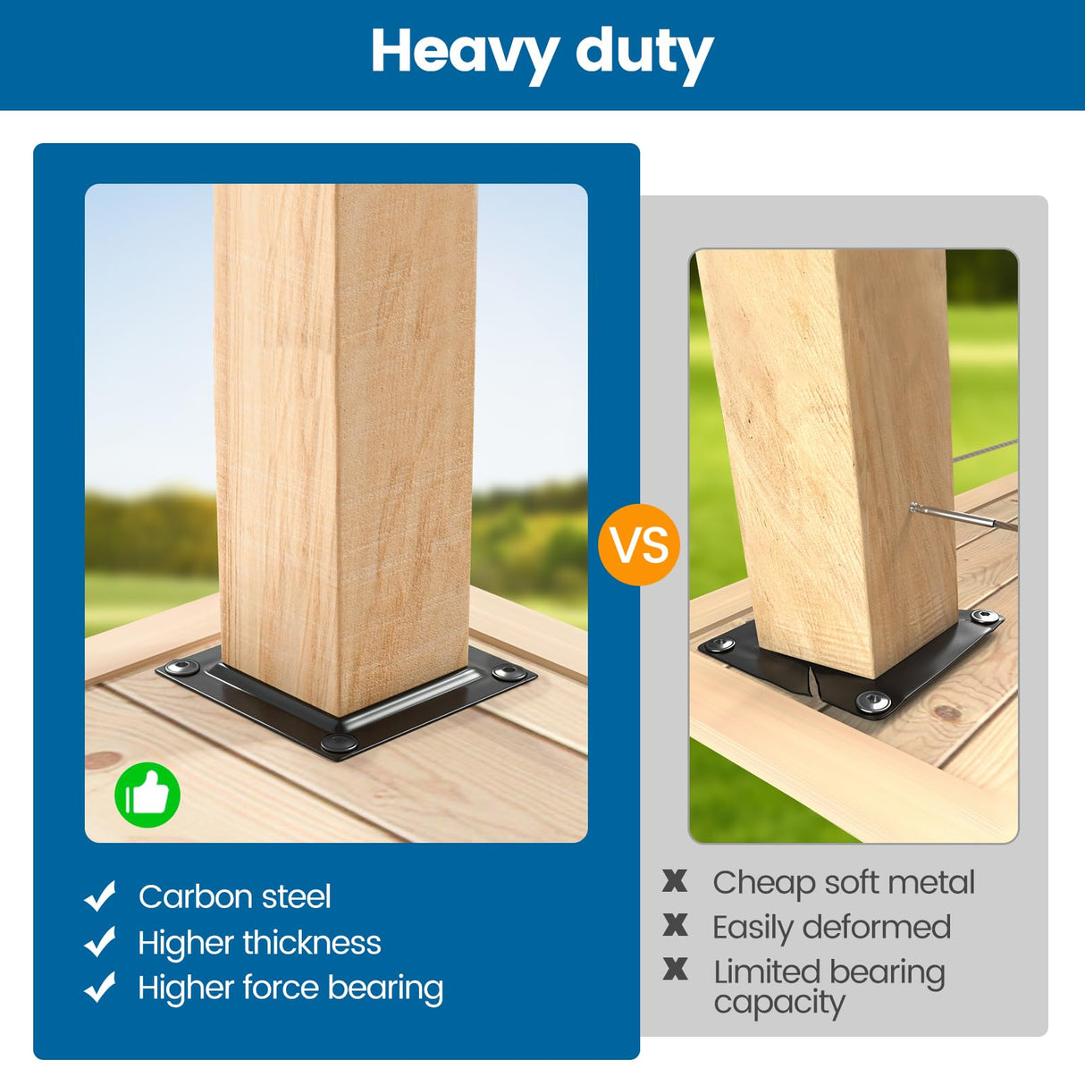 Muzata 10Pack 4"×4" Wood Post Plate Connector Deck Post Base Plate Wood Fence Deck Porch Railing Support Base Black WT08 Muzata